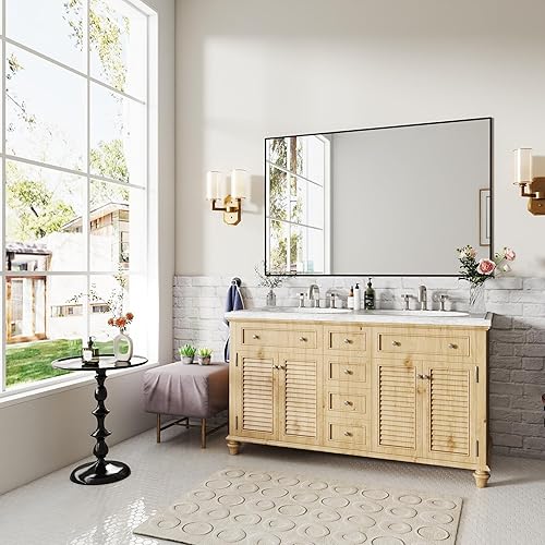 Miniatura 2 de LUSABE Espejo de baño con marco de metal negro mate, espejo rectangular de tocador de 55 x 36 pulgadas, espejo de pared rectangular grande,