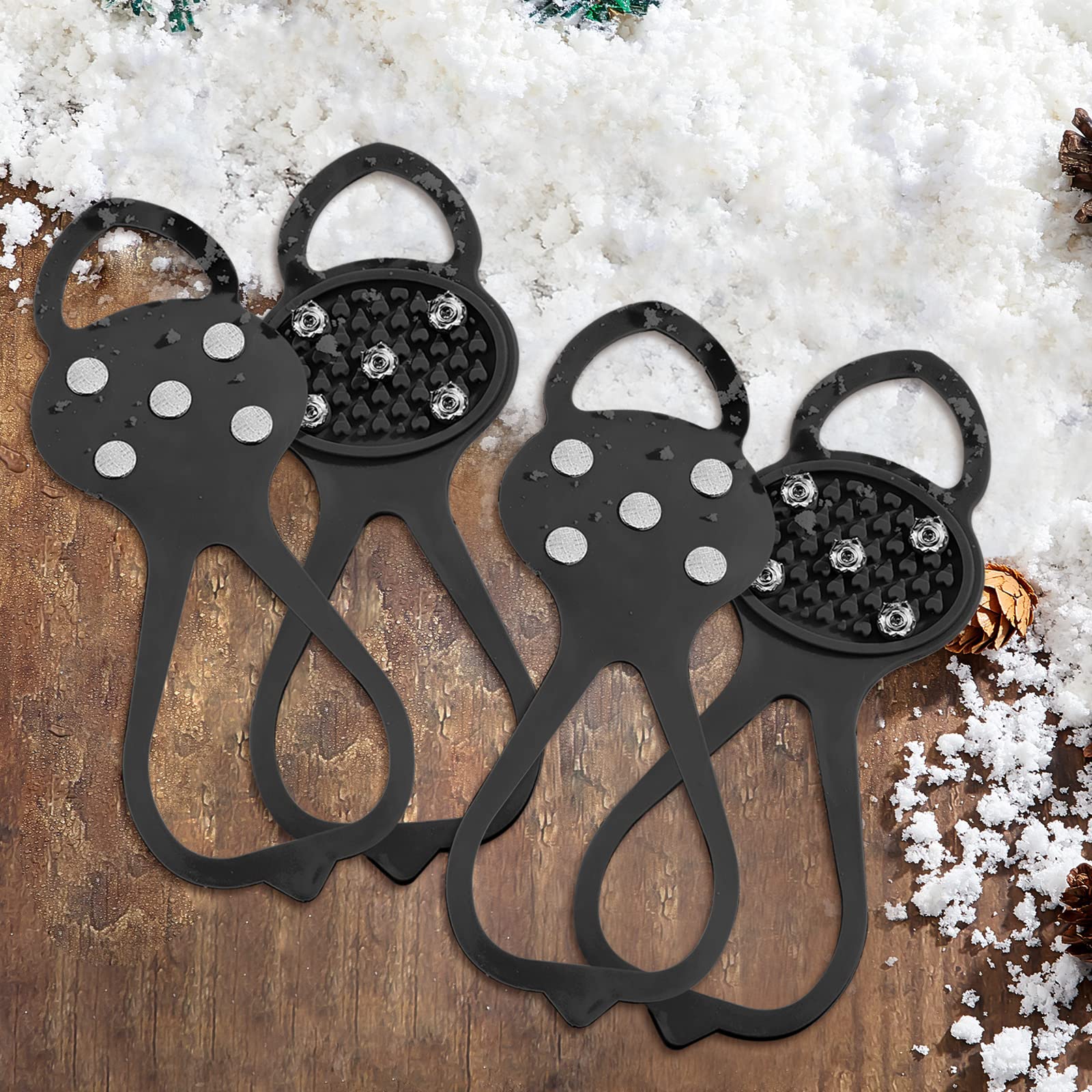 Syhood Lot de 6 paires de crampons à glace antidérapants avec 5 crampons de traction universels pour la neige, la randonnée, la pêche