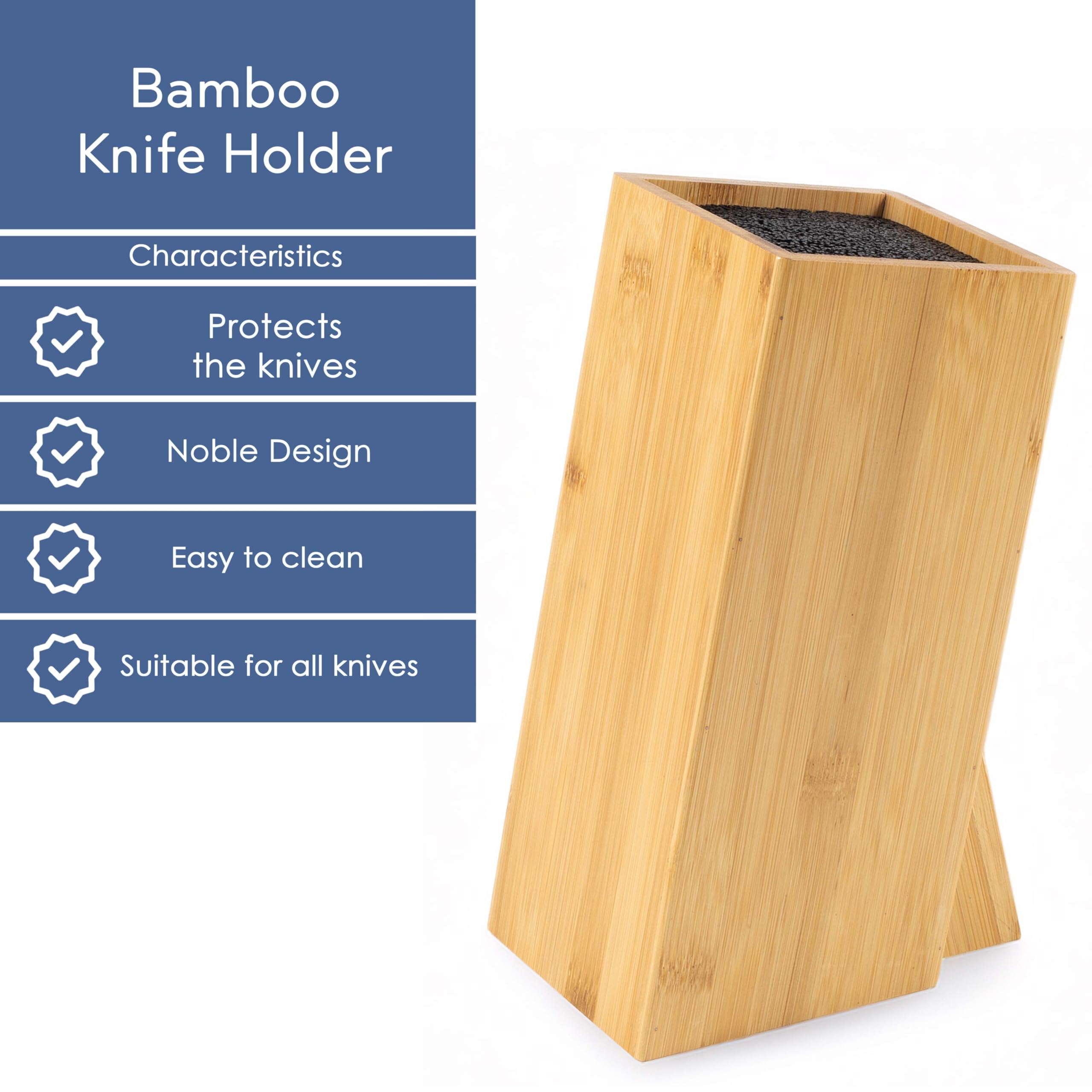 Hanseküche Bloc à couteaux - Porte-couteaux sans couteau - Planche à couteaux en bois (bambou, marron, carré, incliné, un compartiment)