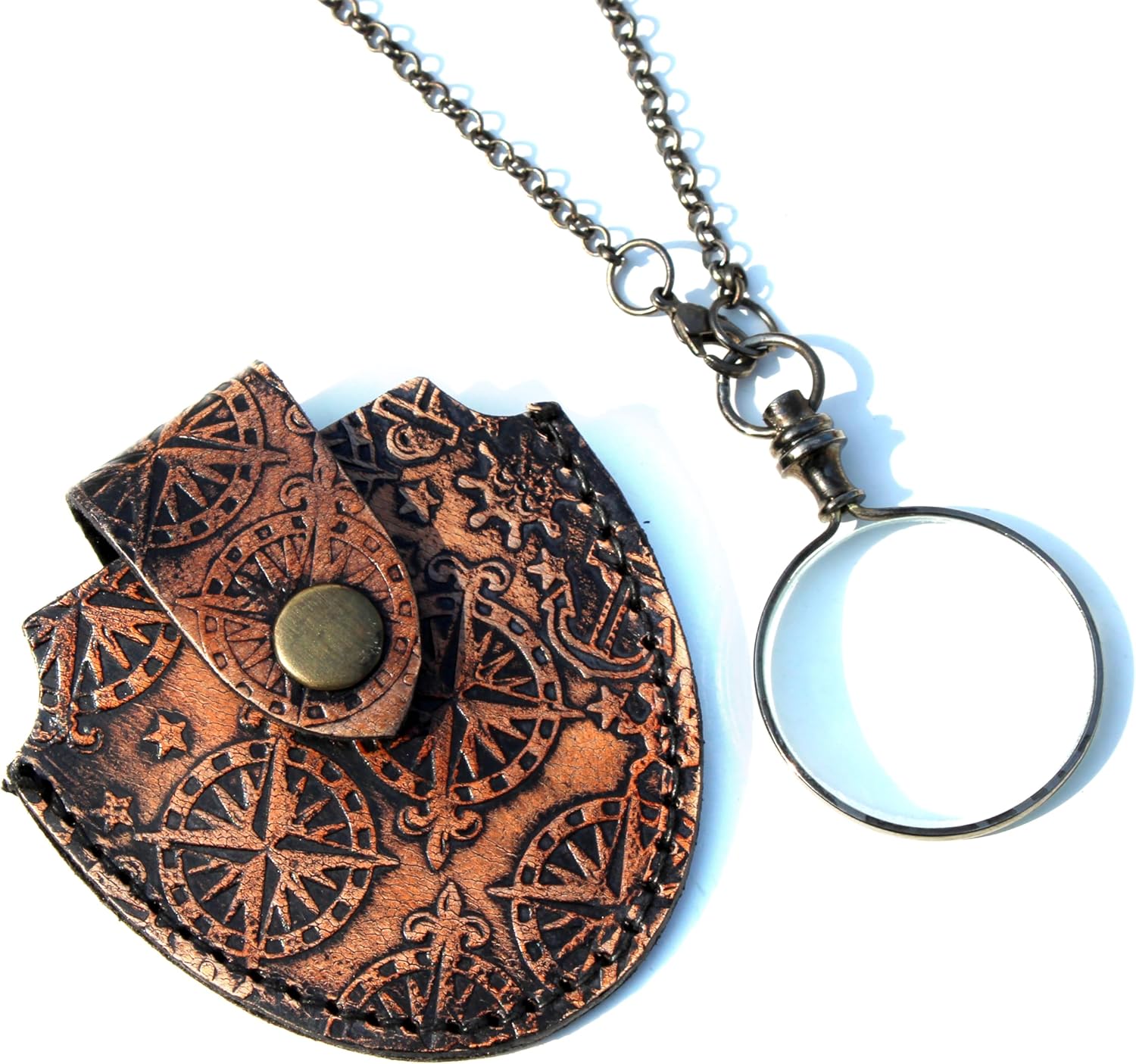 Brass Necklace Magnifiers 10X Super Magnifying Glass Pendant Magnifier for Book, Bible Reading Portable Pocket Magnifying Glass Magnification Lens for Jewlery, Coins, Crafts Magnifier (Black & Brown)