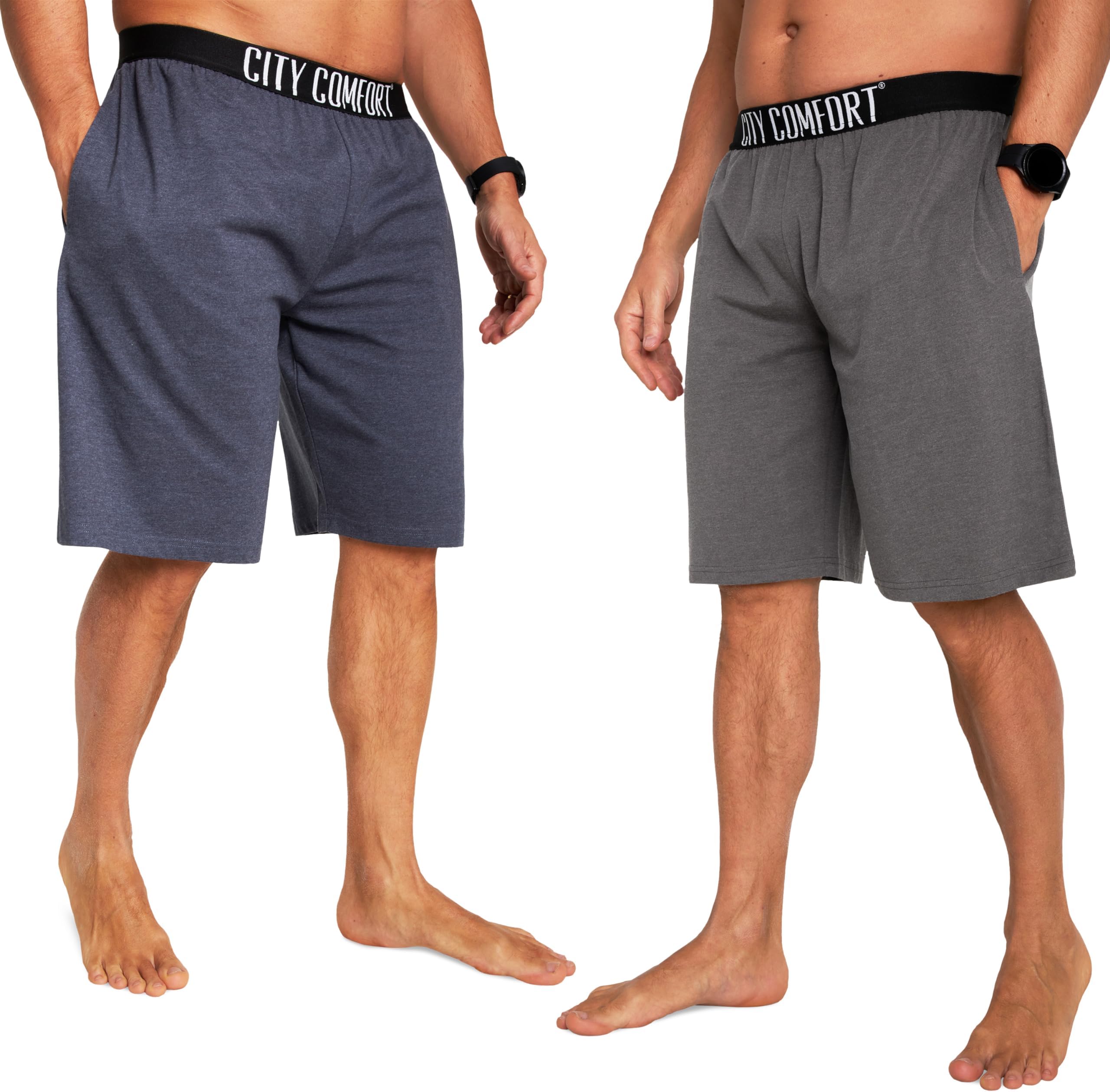 Mens Pyjama Shorts - Comfy Lounge Shorts with Pockets Pack of 2