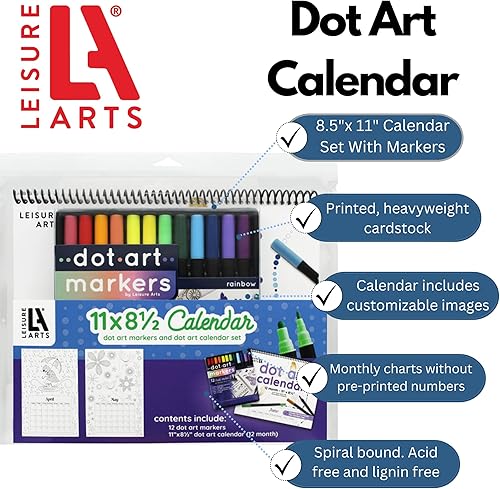 Miniatura 2 de Leisure Arts Dot Art Calendario 8.5x11 pulgadas con marcadores