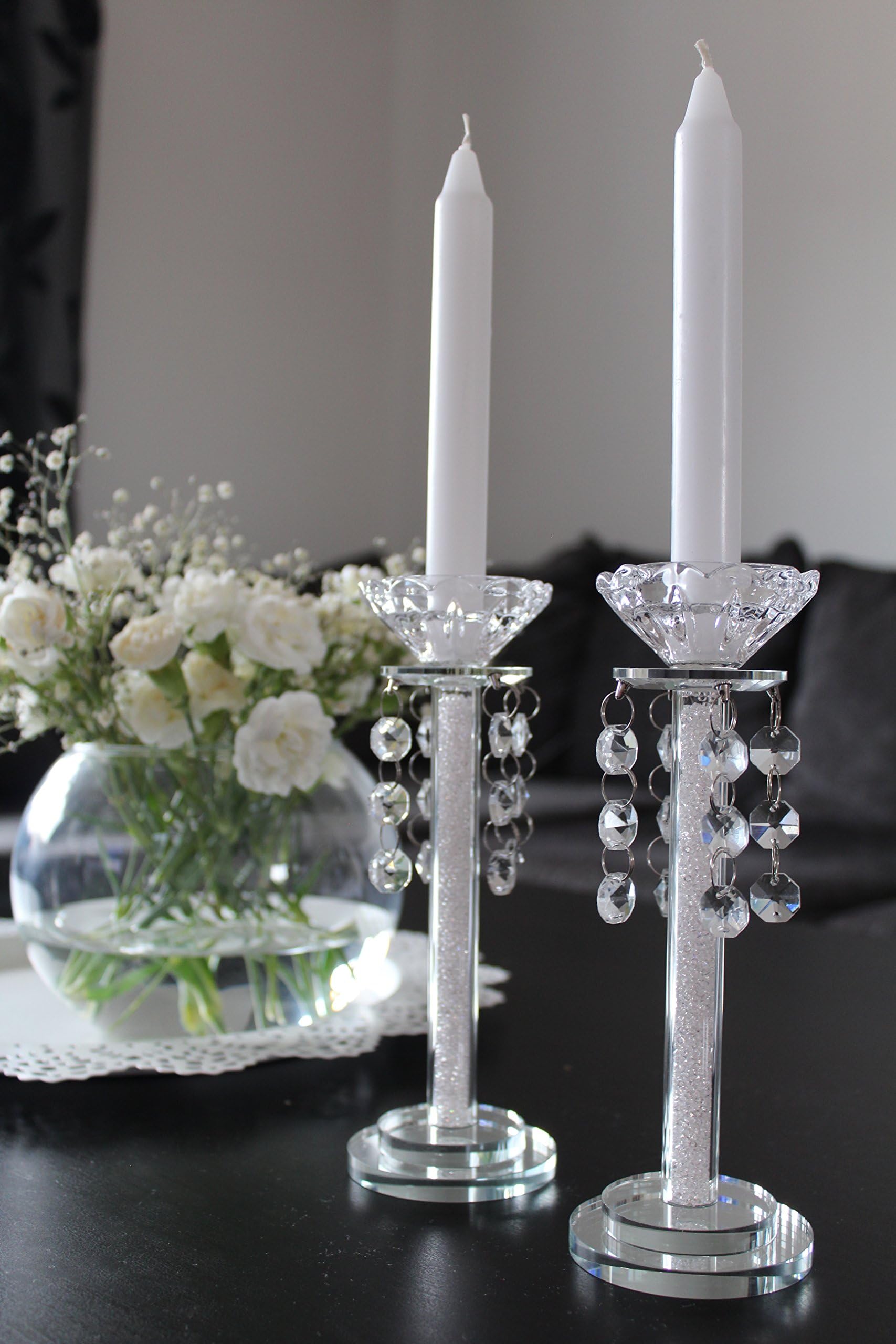HCAA Candle Holder With Swarovski Crystals in stem Set of 2 Tea light or Dinner Candle Exquisite Elegant Centre Piece