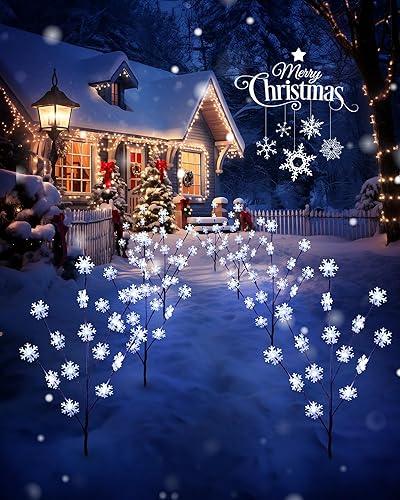 Miniatura 2 de Luces de copo de nieve para caminos al aire libre, 4 paquetes de ramas iluminadas, decoración de patio de Navidad, árbol de Navidad pequeño con