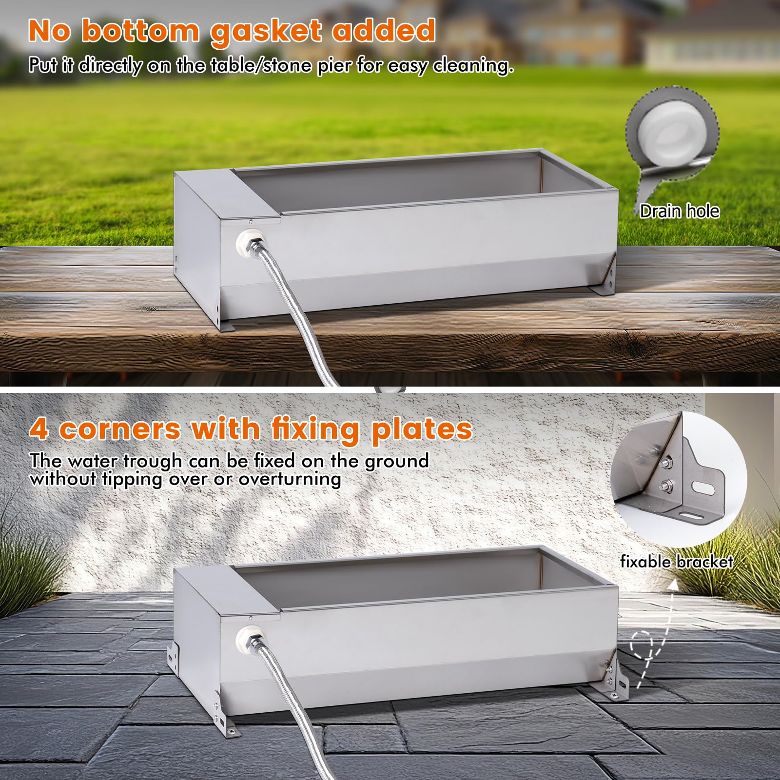 Canal automático de agua para ganado, tanque de agua para perros de gran capacidad, dispensador de cuenco de agua potable de acero inoxidable con kit de válvula flotante para caballo, cabra,