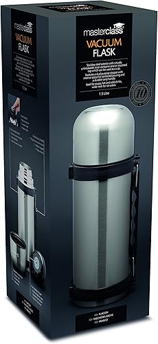 Miniatura 2 de MasterClass - Frasco de vacío con asa, acero inoxidable, para bebidas frías y calientes, 1 litro, color plateado