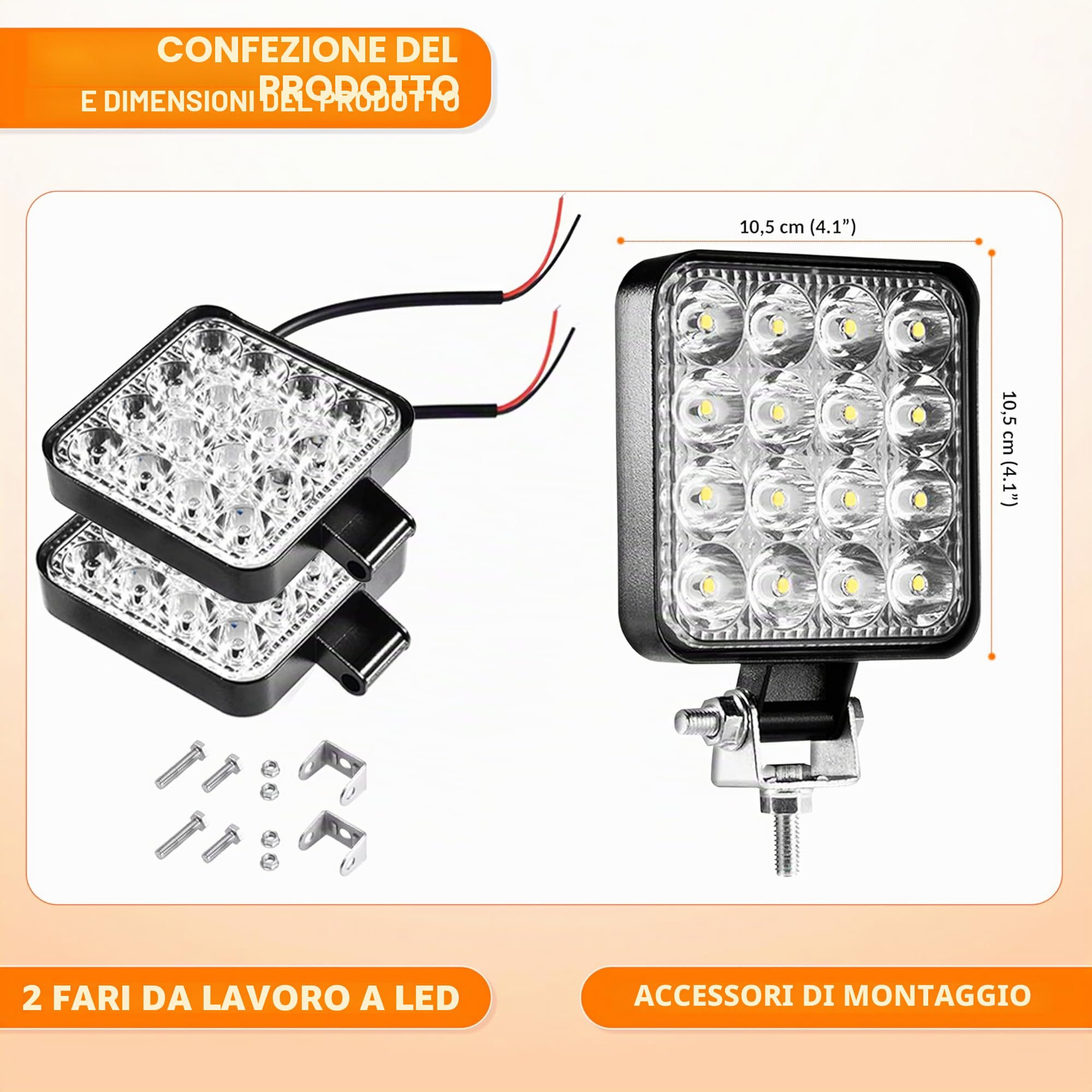Sovica Faretto LED 12V 24V 2PCS Alluminio ABS 48W 16LED 6500K 10.5cm Grande Luce Faro LED Trattore Faro LED 4x4 LED Faro Trattore Fari LED 4x4 LED Faro Trattore Fari LED Trattore Fari a LED 4x4 LED