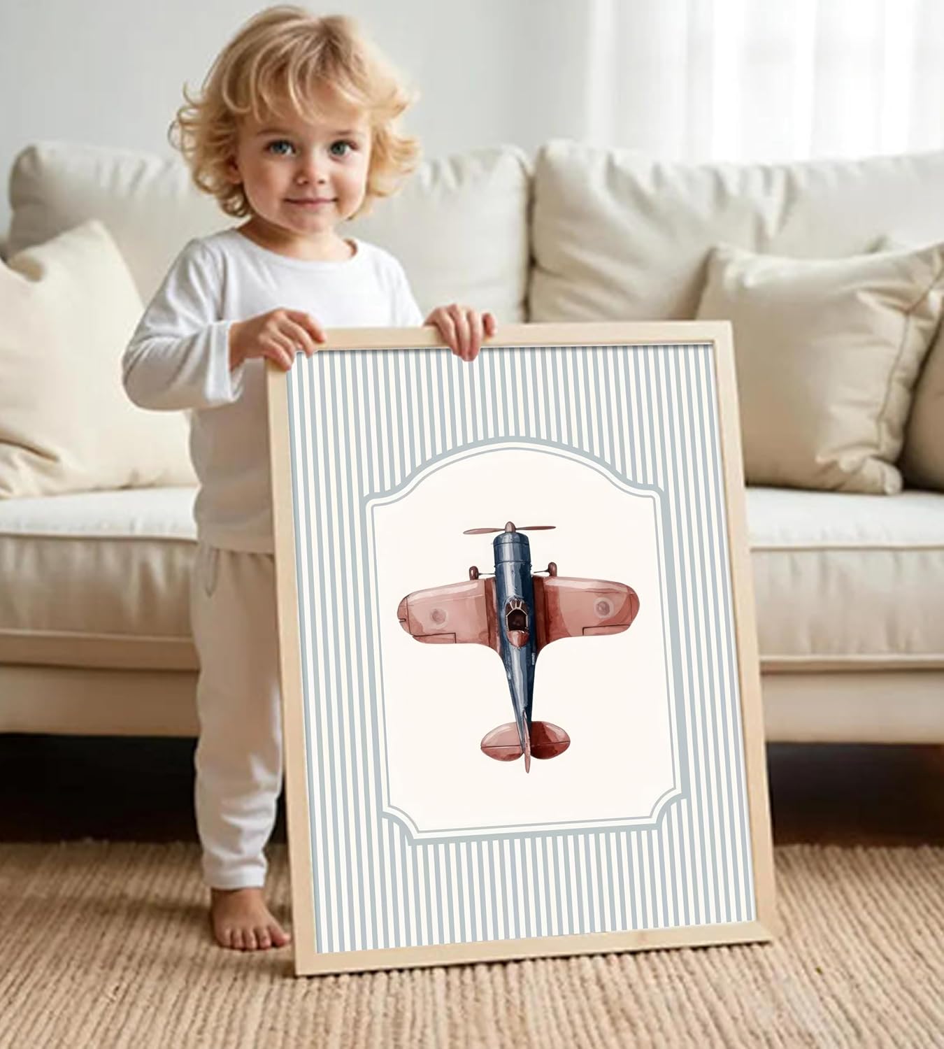 6Pcs Vintage Baby Boy Nursery Wall Art Blue Teddy Bear Airplane Travel Pictures Wall Decor Nursery Aviation Poster Prints for Bedroom Playroom Kids Room Home Decoration 12"x16" Unframed