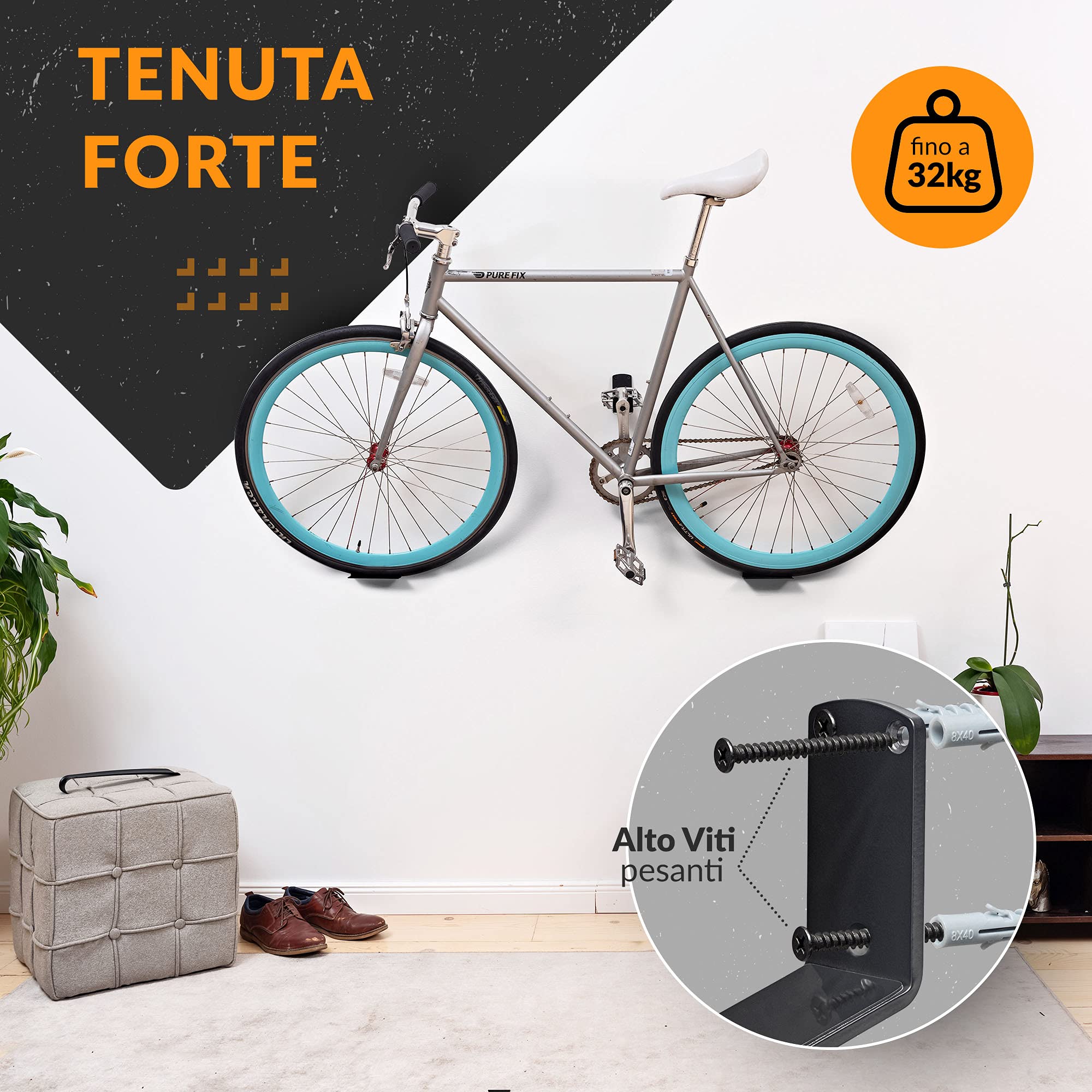 Supporto Da Parete Per Bicicletta In Metallo Con Ripiano – Portabici Da Interno Per Garage E Casa, Capacità 30 Kg, Organizzazione Elegante Con Ganci Per Scarpe E Accessori