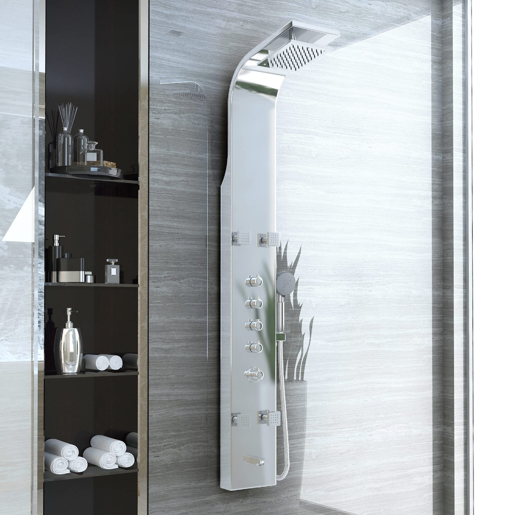 Buy Shower Head Panel Tower System Echo Brushed Steel Stainless Steel