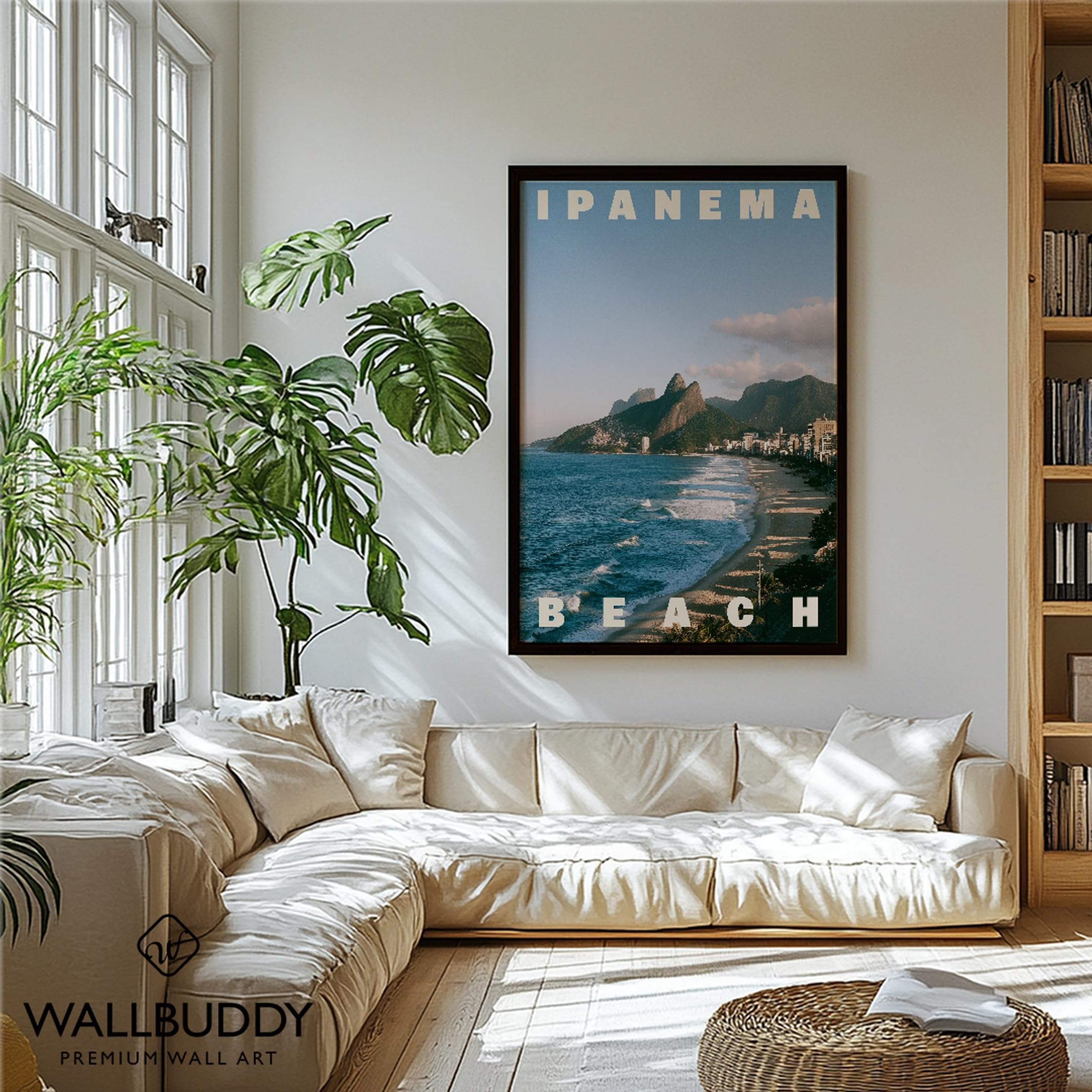 WallBUddy Ipanema Beach Wandkunst Druck | Mal (40 x 50 cm, Schwarz gerahmt)