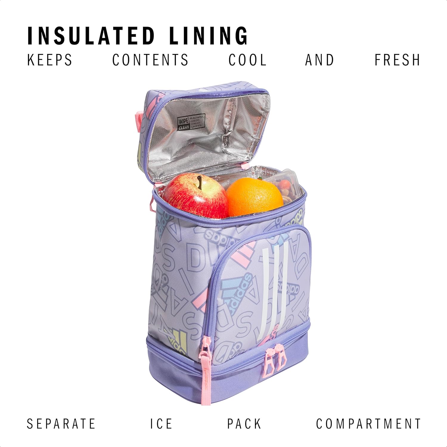 adidas Excel Insulated Lunch Bag, Cooler with Zipper, Pocket for Ice Pack, and Clip, Temperature Control Insulation - Image 2