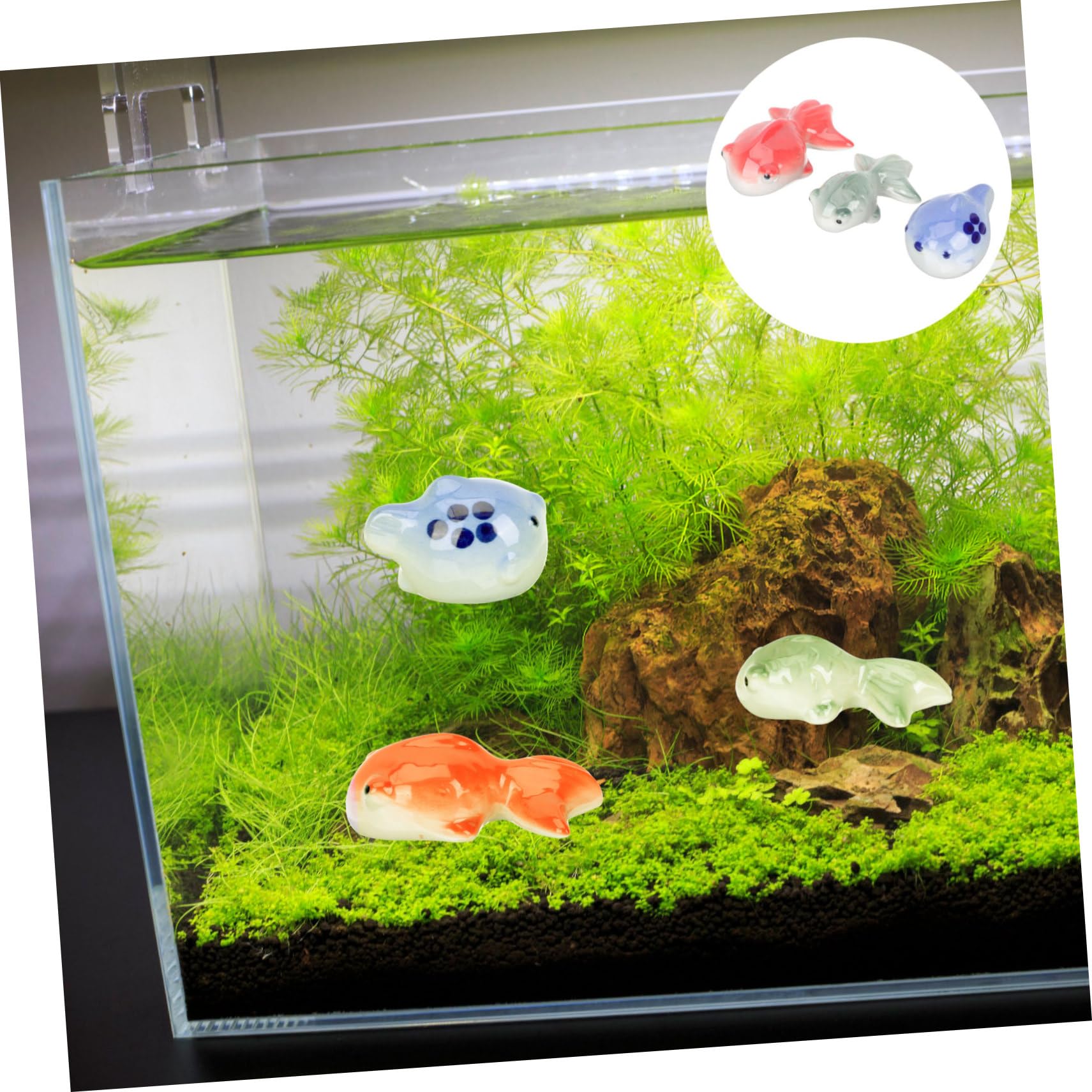 ULTECHNOVO 3 Set Ornamenti Di Pesci in Ceramica Io Ornamenti Per Carri Armati Pesce Da Giardino Soprammobili Figurina Di Pesce Rosso Pesce Rosso Finto Galleggiante 3 Pezzi * 3