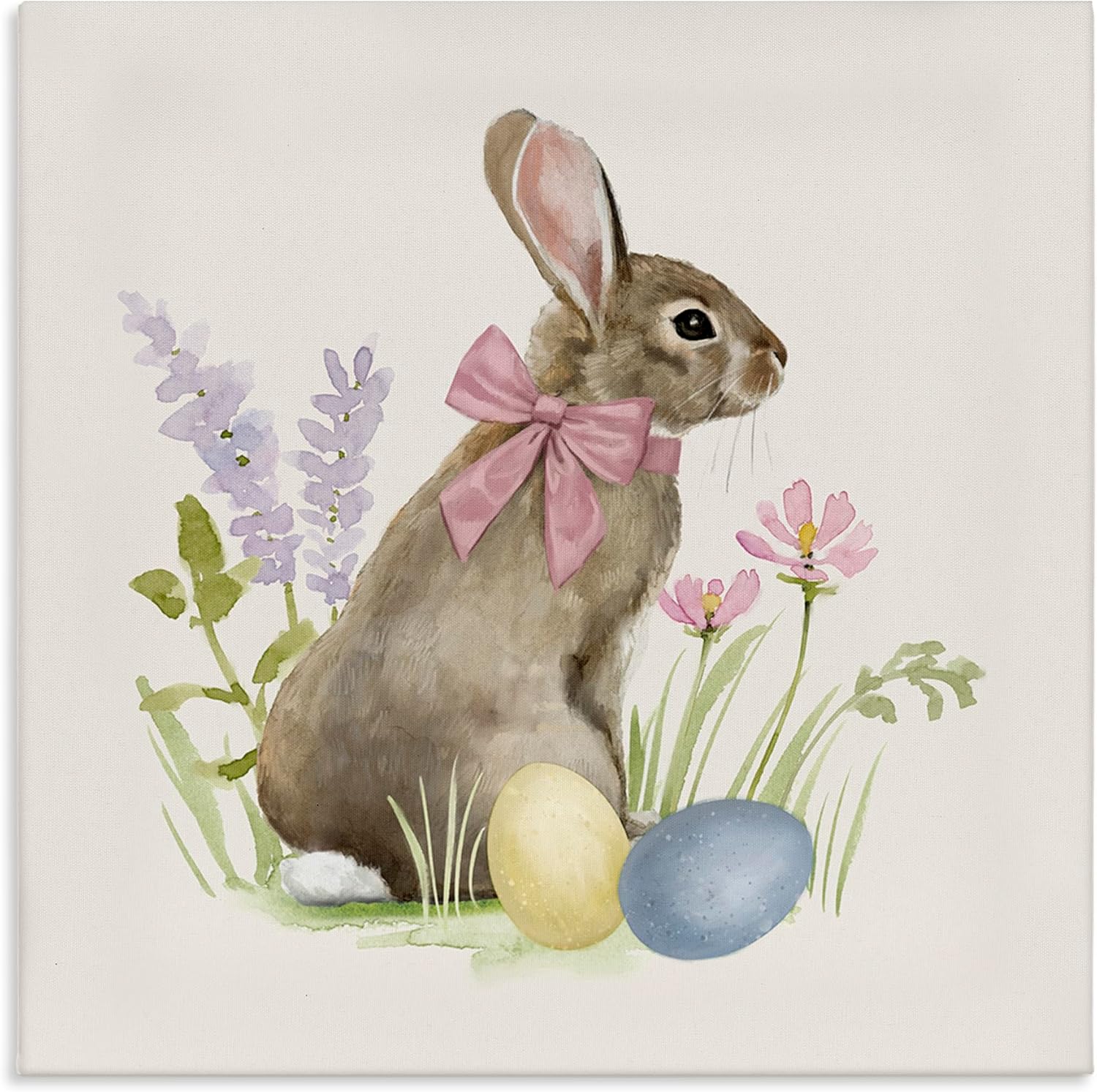 Stupell Industries 'Easter Bunny Rabbit Bow Spring Flowers & Eggs ', Canvas Art, 24 x 24 Inches, Easy to Hang and Sturdy, Made in USA, by Victoria Barnes