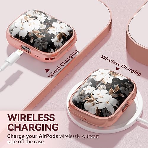 Miniatura 4 de Inesore Funda rígida para AirPods Pro de 2 generación con cerradura, diseño de flores lindas Air Pods Pro 2, fundas rígidas para iPod Pro para