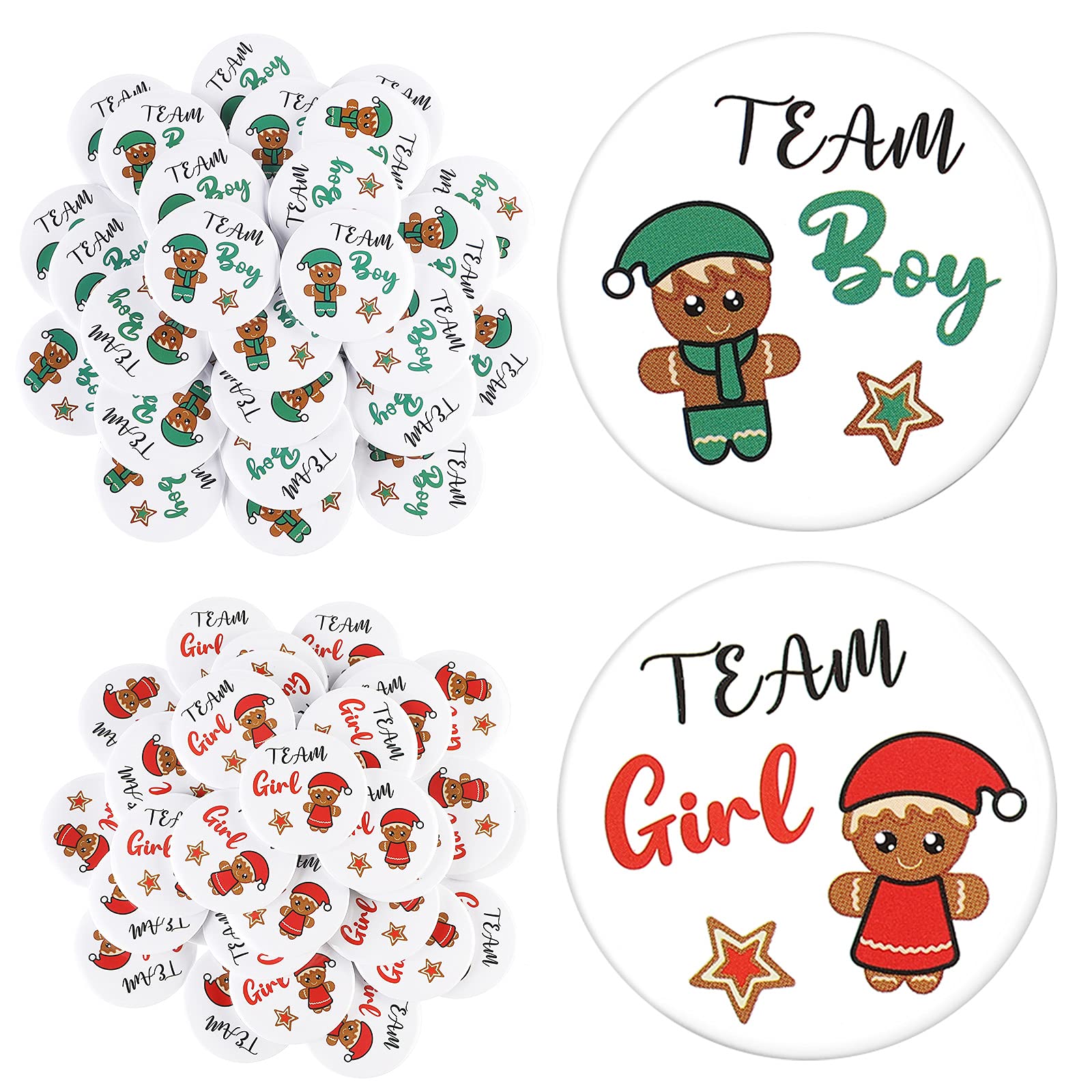 80 Pieces Christmas Gingerbread Gender Reveal Pins - Boy and Girl Buttons for Baby Shower Party Supplies - Christmas Gender Reveal Decorations