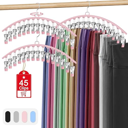 Miniatura 13 de Paquete de 3 organizadores de leggings para colgar en el armario, perchas para pantalones con clips con capacidad para 45 leggings, pantalones