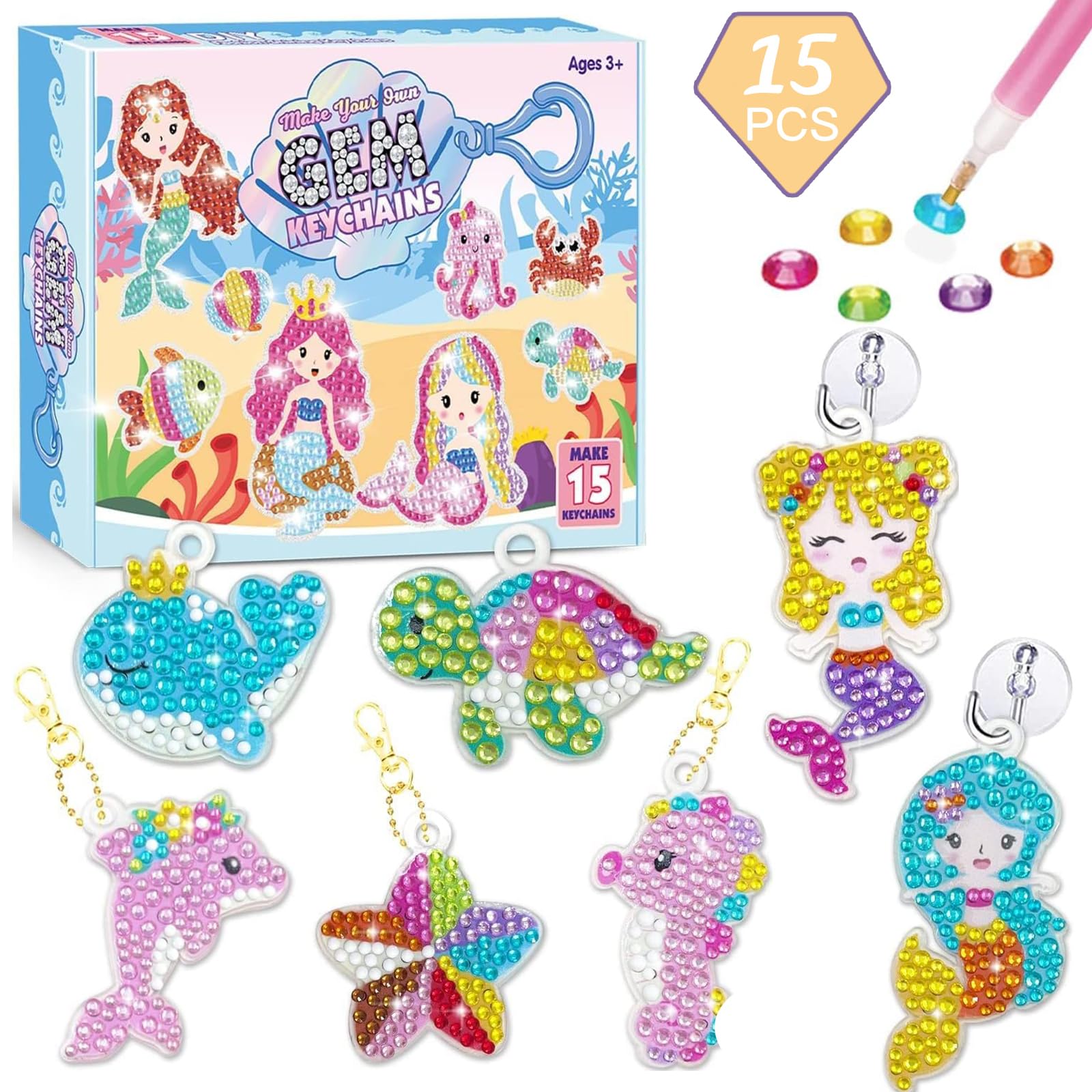 EVBEA Diamond Painting Kits Stickers Craft kid's Mini Gem Keychains Art Dot Sticker for Kids 8-12 Make Your Own Keychain Animals Stitch Accessories for Beginners Girls Boys