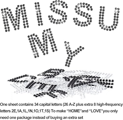 Miniatura 4 de 136 pegatinas de letras con brillantes y piedras preciosas de cristal, 34 letras, pegatinas autoadhesivas de diamantes de imitación para decoración