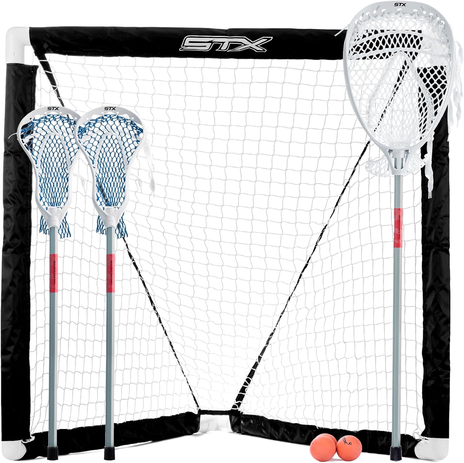 STX FiddleSTX Three Player Game Set with Two Field Player Sticks One Goalie Stick Mini Goal
