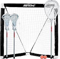 STX FiddleSTX 3-Player Mini Lacrosse Game Set: 2 Field Sticks, Goalie Stick, 3x3' Goal & Balls for Kids