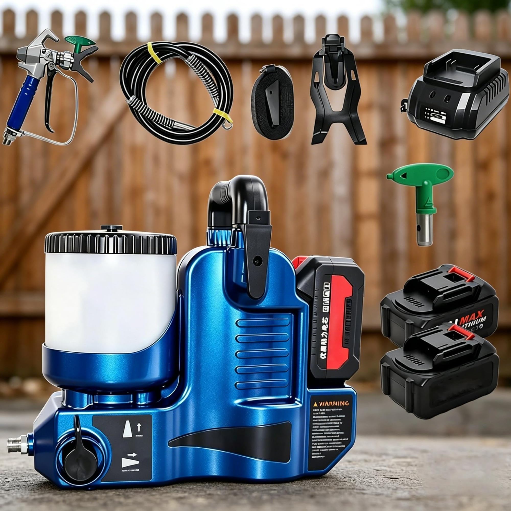 Pistola pulverizadora de pintura inalámbrica Pulverizador portátil sin aire 6 velocidades ajustables Para paredes techos muebles Pequeñas reformas(2battery+1charger)