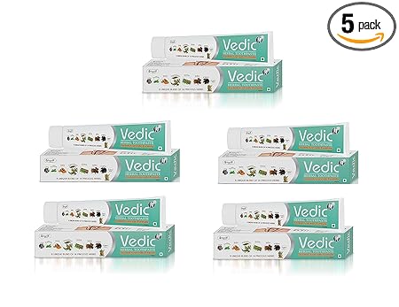 Vringra Vedic Toothpaste | Kids Toothpaste |Unique Blend of 14 Precious Herbs | Neem,Meswak,Vajardanti,Pudina,Laung Babul & Many More 100gm (Pack Of 5)