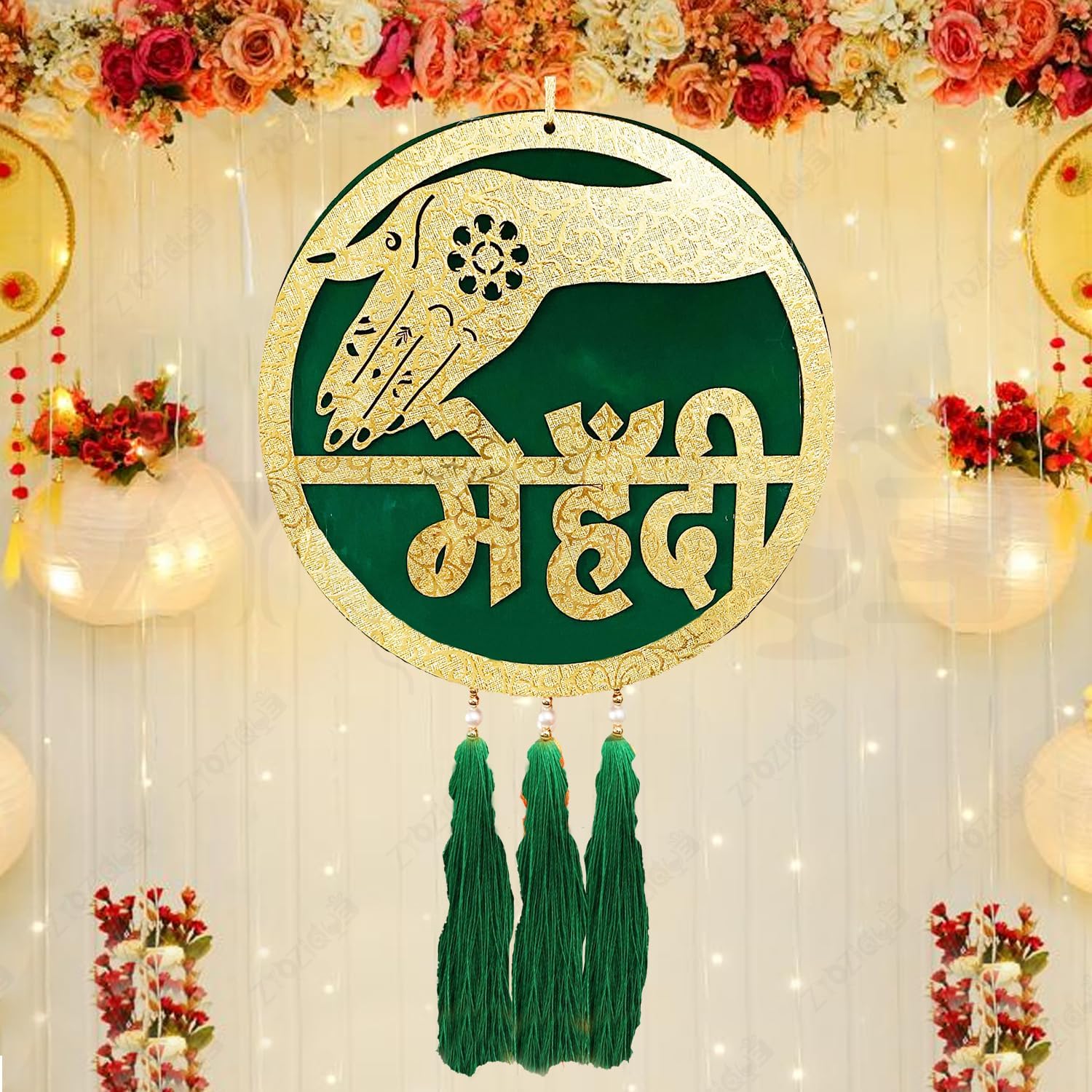 Zyozique ® | Door Board For Home Decorations - Wedding Decorations | Theme Door For Party Celebration-Mehndi, Sangeet, Photo Booth & Entrance Decor-MDF Backdrop Prop for Mehndi (Green)