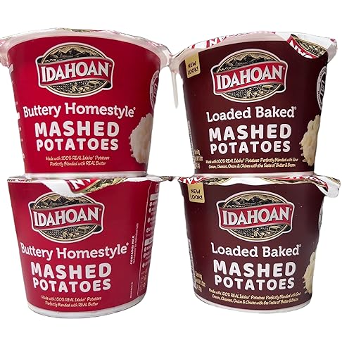 Idahoan - Paquete variado de puré de papas instantáneas para microondas (2) loaded horneado 1.5ozea (2) Buttery Homestyle 1.5ozea 4 unidades en