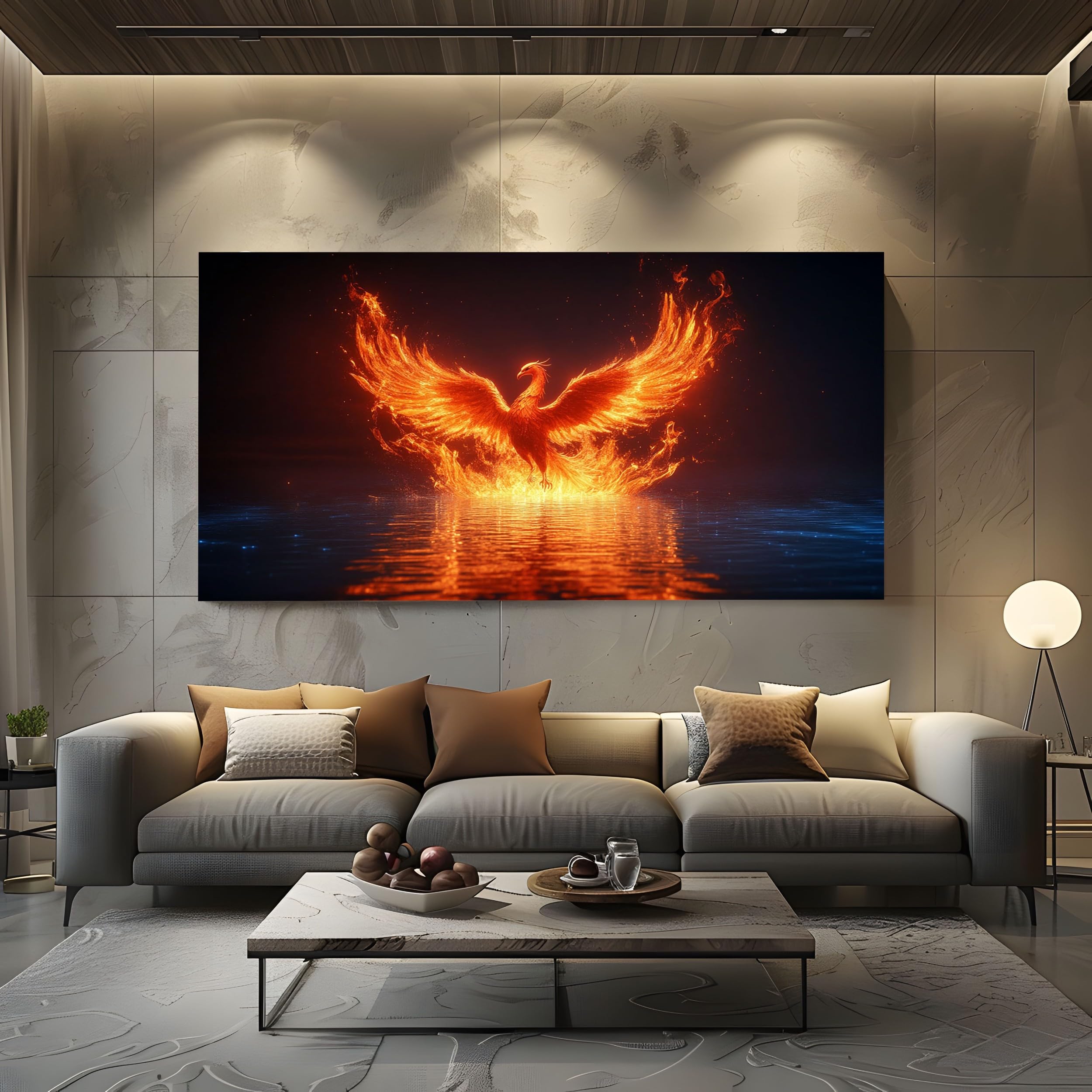ZORYAN Mythical Animal Phoenix Pictures Wall Art for Living Room Gothic Fire Large Canvas Prints for Hallway Decor Fantasy Wing Artwork for Bedroom Frameless 80x160cm