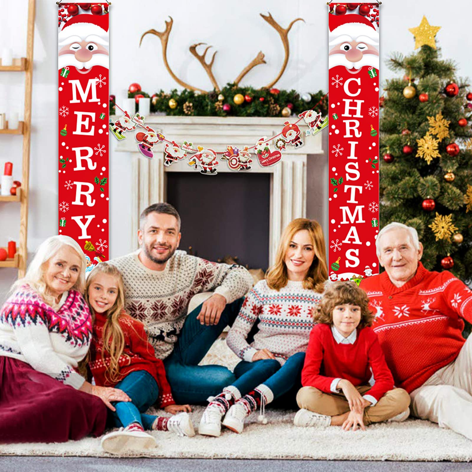 Frohe Weihnachten Türabdeckung Weihnachten Retro Weihnachtsmann Hintergrund 71 X 35 Zoll Weihnachten Banner Für Winter Urlaub Wand Und Tür Dekorationen