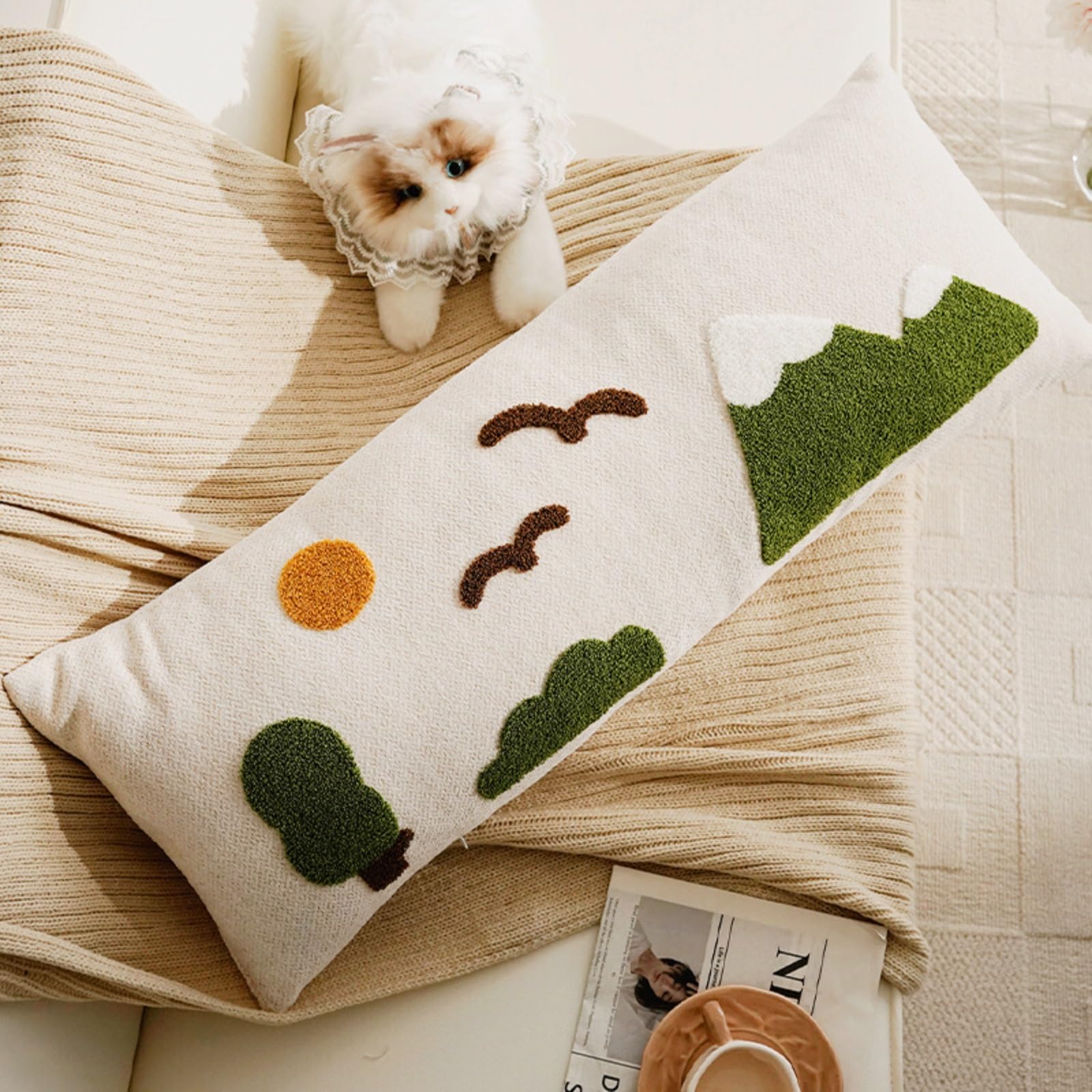 Housse de coussin en coton brodé 90x35 cm pour décorer le canapé