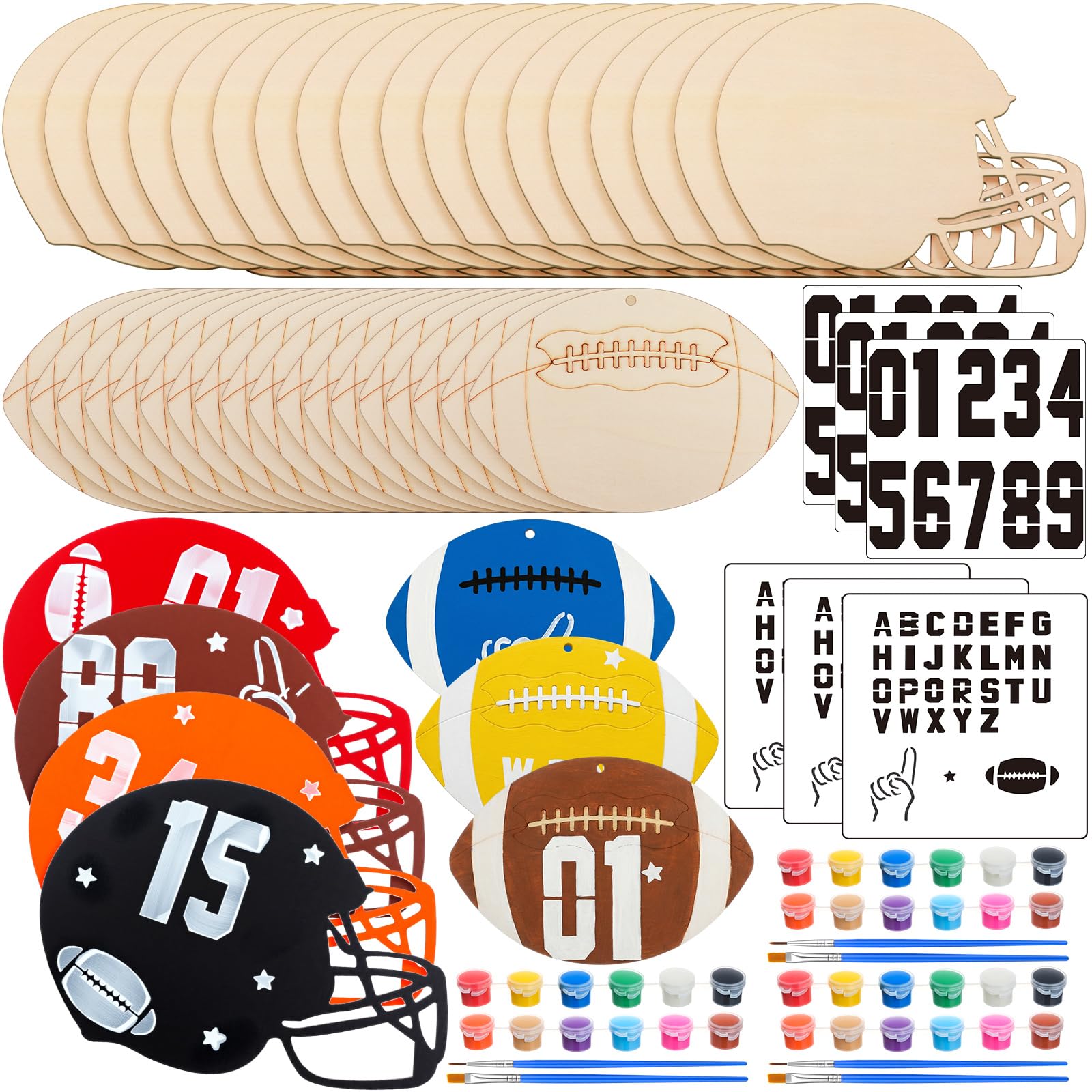 DoubleFill 36 pezzi di artigianato da calcio per bambini, grandi palline da calcio in legno non finite, kit per fai da te, decorazioni per feste a tema, borsa regalo, premio (casco e calcio)