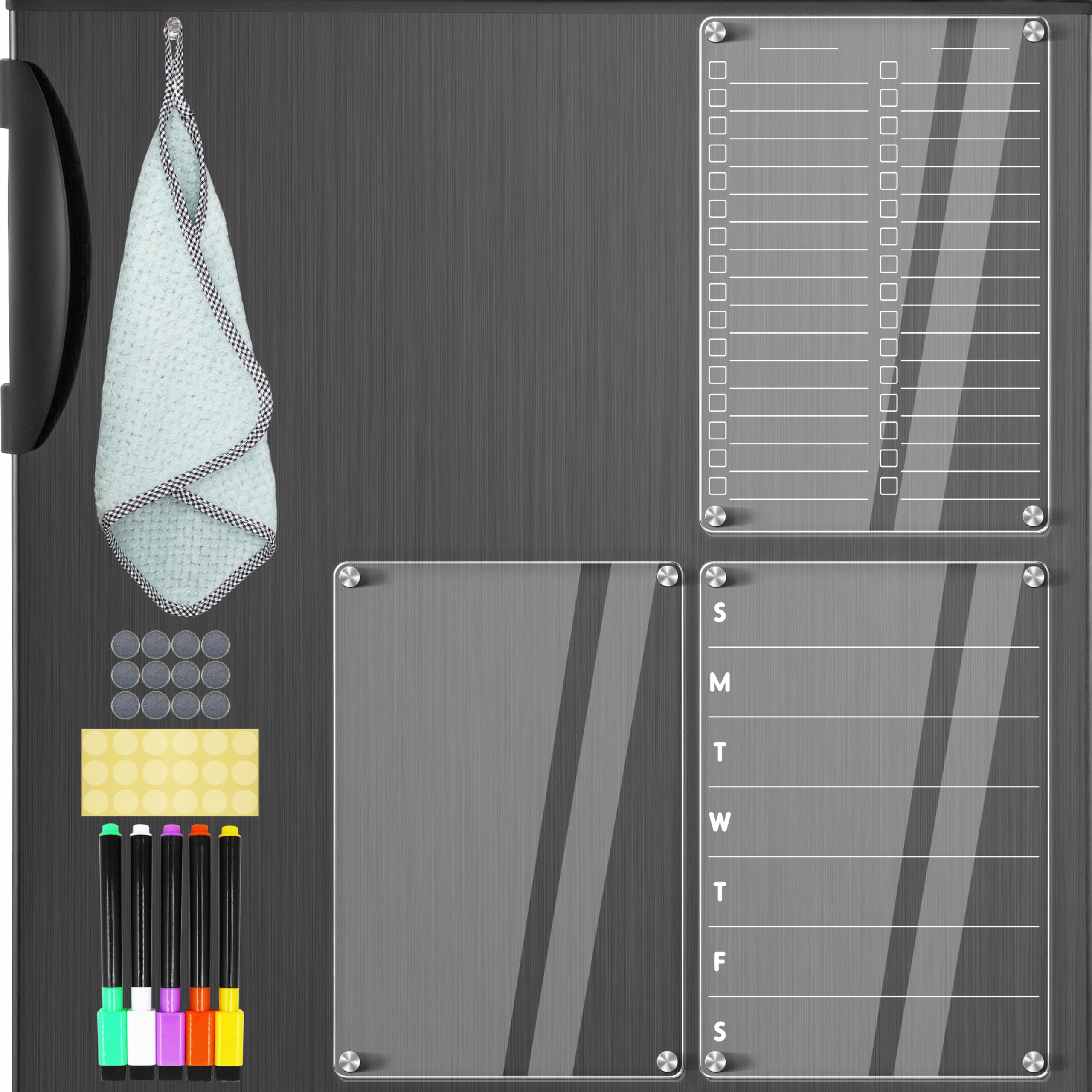 Acrylic Magnetic Dry Erase Board for Fridge 3 Pcs, Clear Fridge Whiteboard to Do List White Board for Refrigerator Weekly Meal Planner Menu Board for