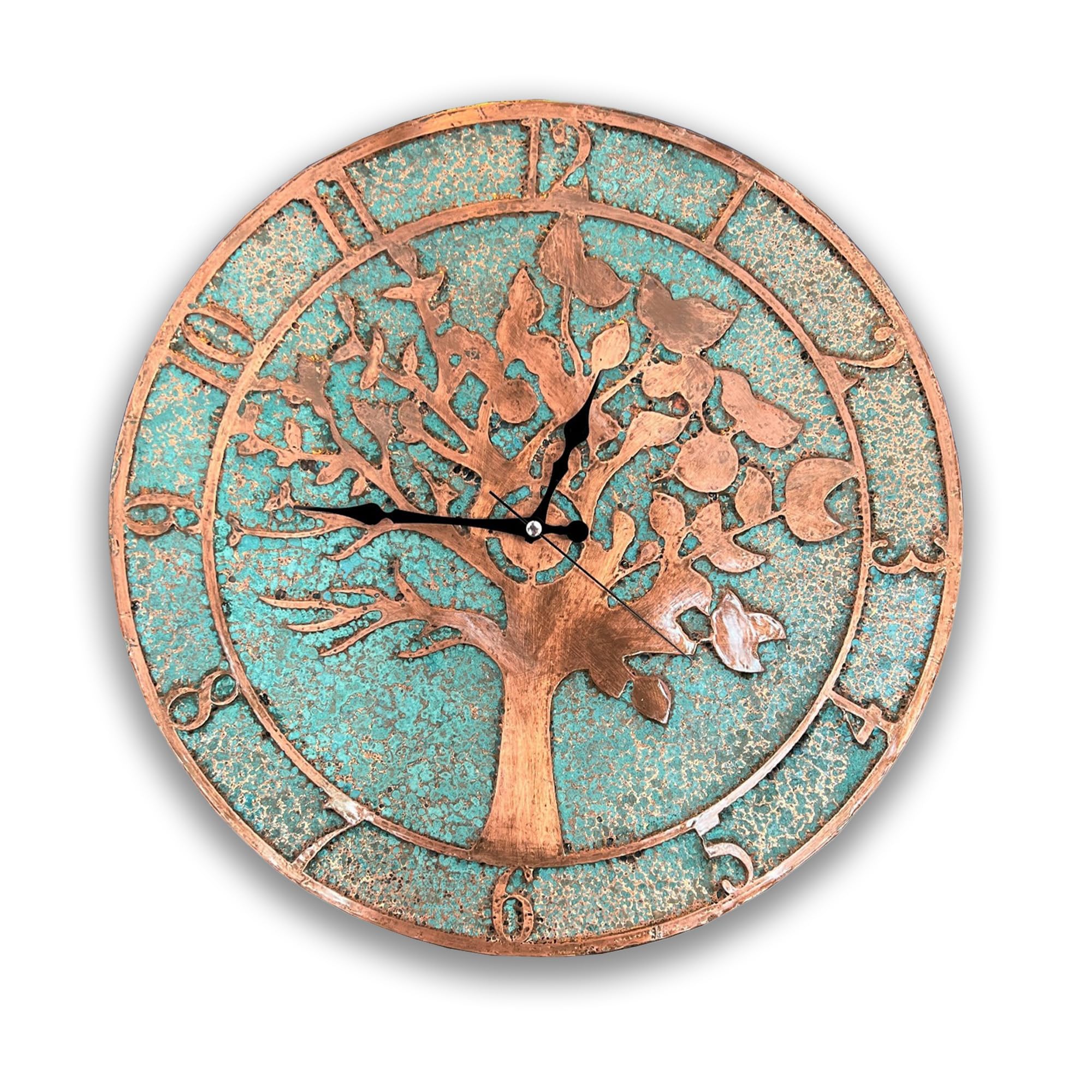 Handmade Copper Wall Clock Artisan Touch in Every Piece - Eternal Tree Wall Decor Copper Clock for Living Room, Office, Kitchen & Bedroom (11 Inch)