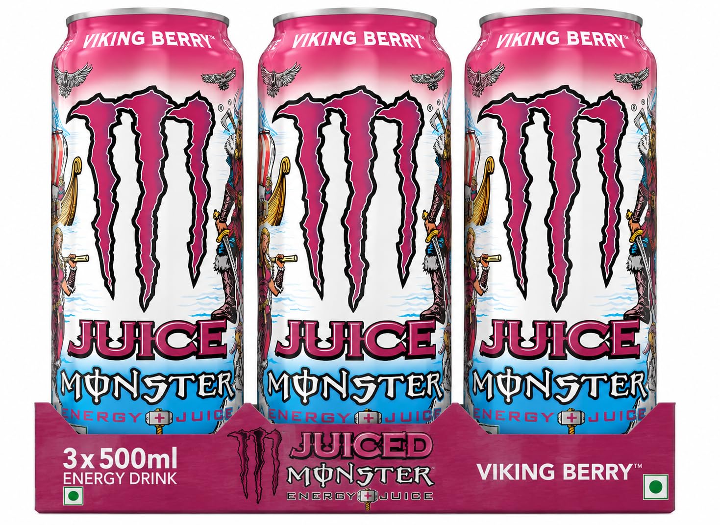 Monster Energy Viking Berry Flavoured Carbonated (3x500ml) By Savoy Impex | Energy + Juice, Berry Flavour, Pack of 3, 500ml per Can, Carbonated Drink-image-17