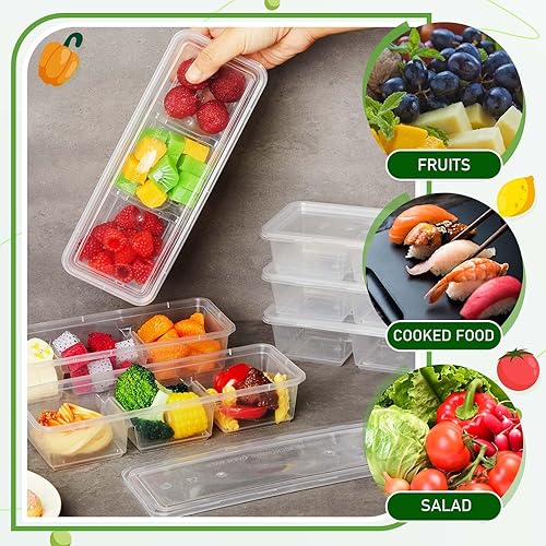 Miniatura 8 de Contenedores pequeños de 17 onzas con 3 compartimentos, cajas Bento de plástico desechables, reutilizables, apilables, cajas de almuerzo de viaje