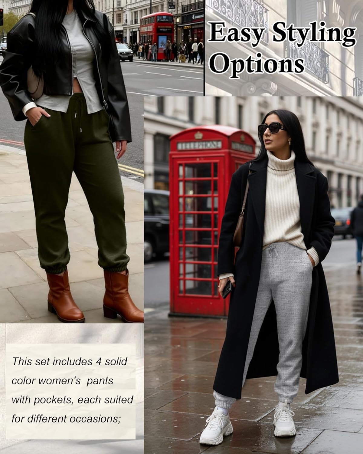 4 Pack Women's Plus Size Sweatpants Drawstring Loose Fit Joggers Comfy Casual Athletic Yoga Pants with Pockets - Image 6