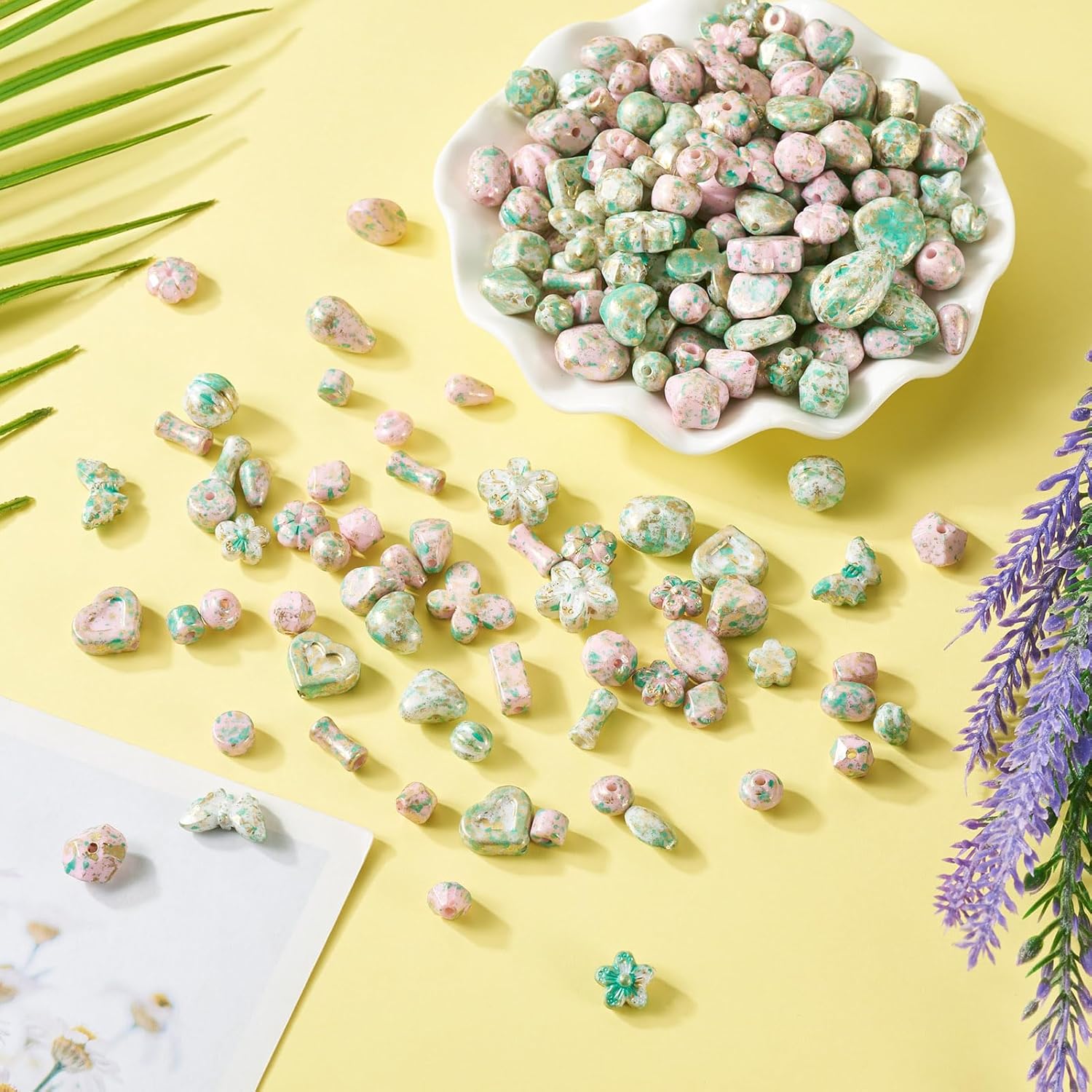 KISSITTY 92pcs Assorted Vintage Golden Metal Enlaced Acrylic Beads Opaque Bohemia Loose Spacer Beads Bulk Flower Heart Star Butterfly Mixed Shapes for DIY Jewelry Making Bracelet Necklace Earring - Image 6