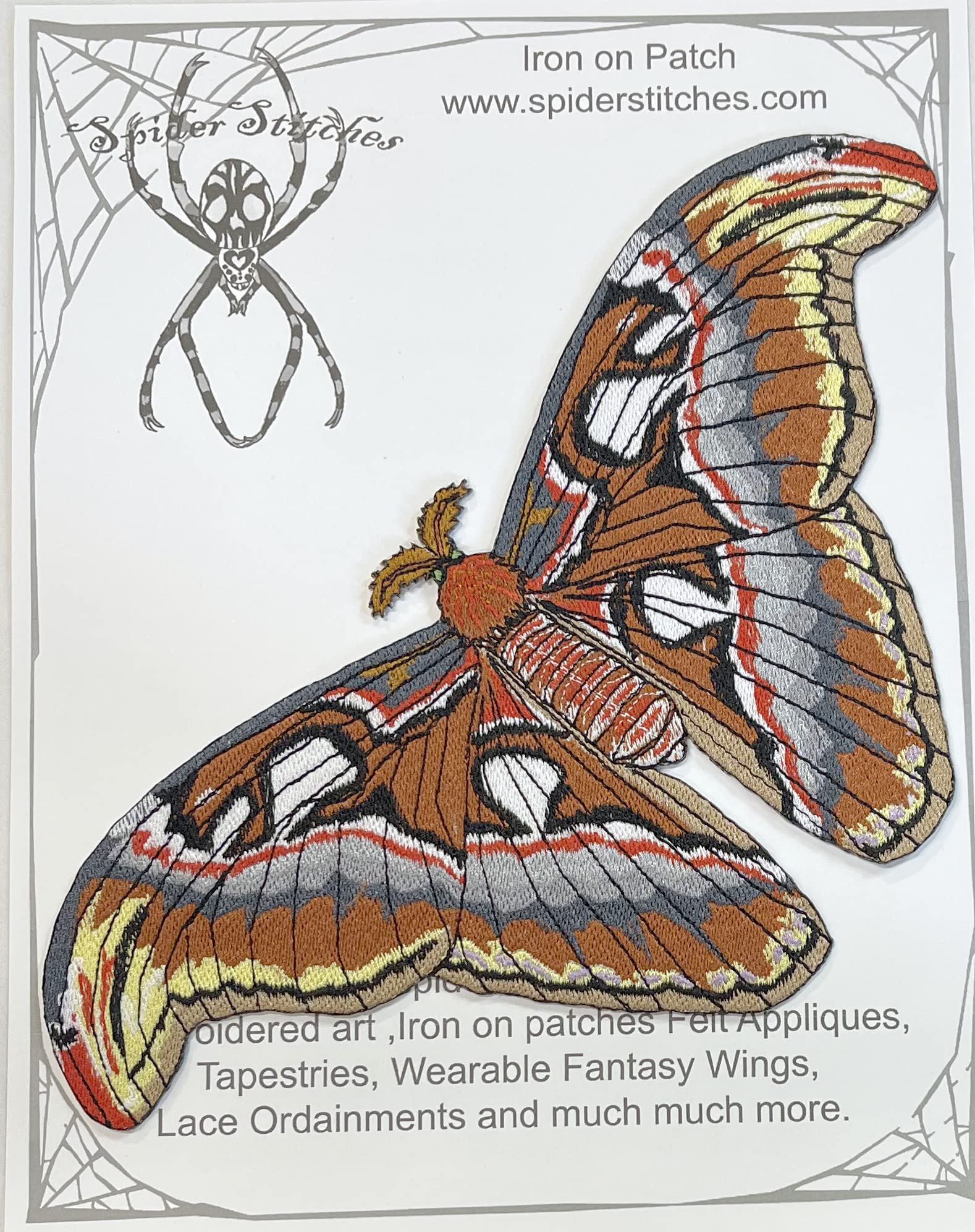 Lovely Atlas Moth Attacus Atlas Snakehead Moth Butterfly Iron on Patch Fuzzy Antenna Large Patch Spider Stitches