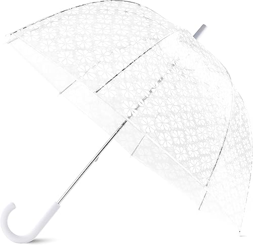 Kate Spade New York Paraguas de burbujas transparentes paraguas de cúpula transparente grande flor de pala blanca