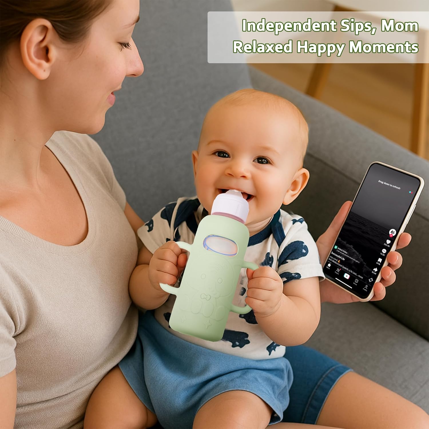 KingKam 4 Pack Silicone Sleeves for Dr. Brown's Glass Baby Bottles, Drop Protection Bottle Sleeves with Handles, Compatible with Dr. Brown's Anti-Colic Options+ Narrow Glass Baby Bottles, 8 oz/250 mL - Image 6