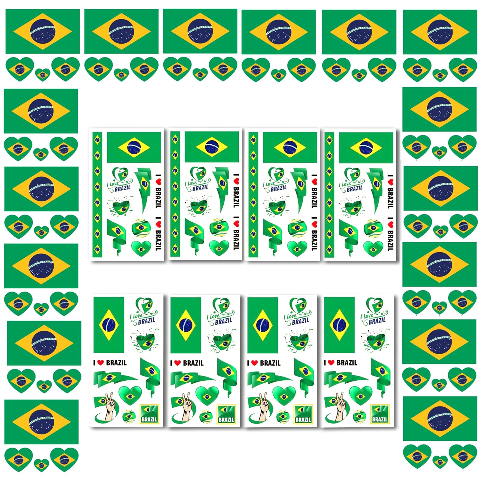 AhfuLife Set di 24 adesivi per tatuaggi temporanei, motivo bandiera nazionale, 2022, impermeabili, per appassionati di nazionali, calcio, festa dei mondiali (Brasile)