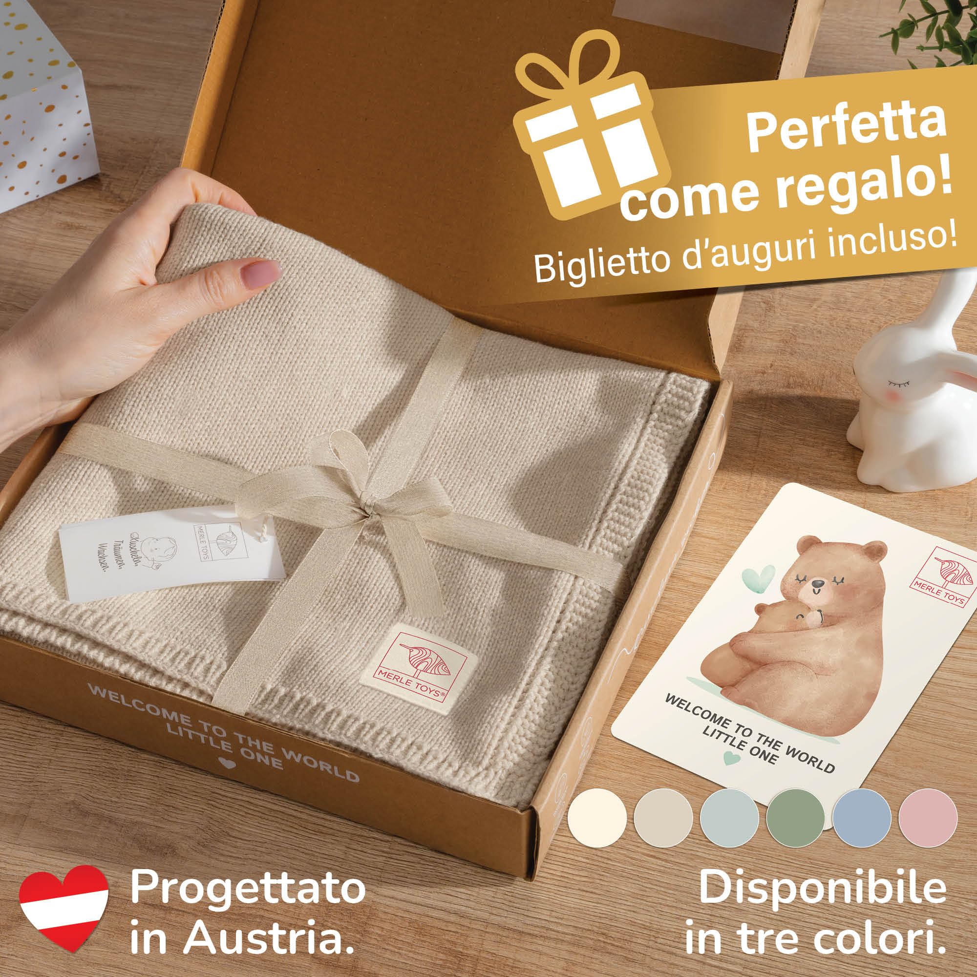 Merle Toys® Premium Coperta Neonato Cotone, 100% Biologica, Copertina Neonato Cotone Estiva e Inverno, Traspirante, Morbida e Termoregolatrice, Certificata GOTS, OEKO-TEX 100, 80x100cm, Beige