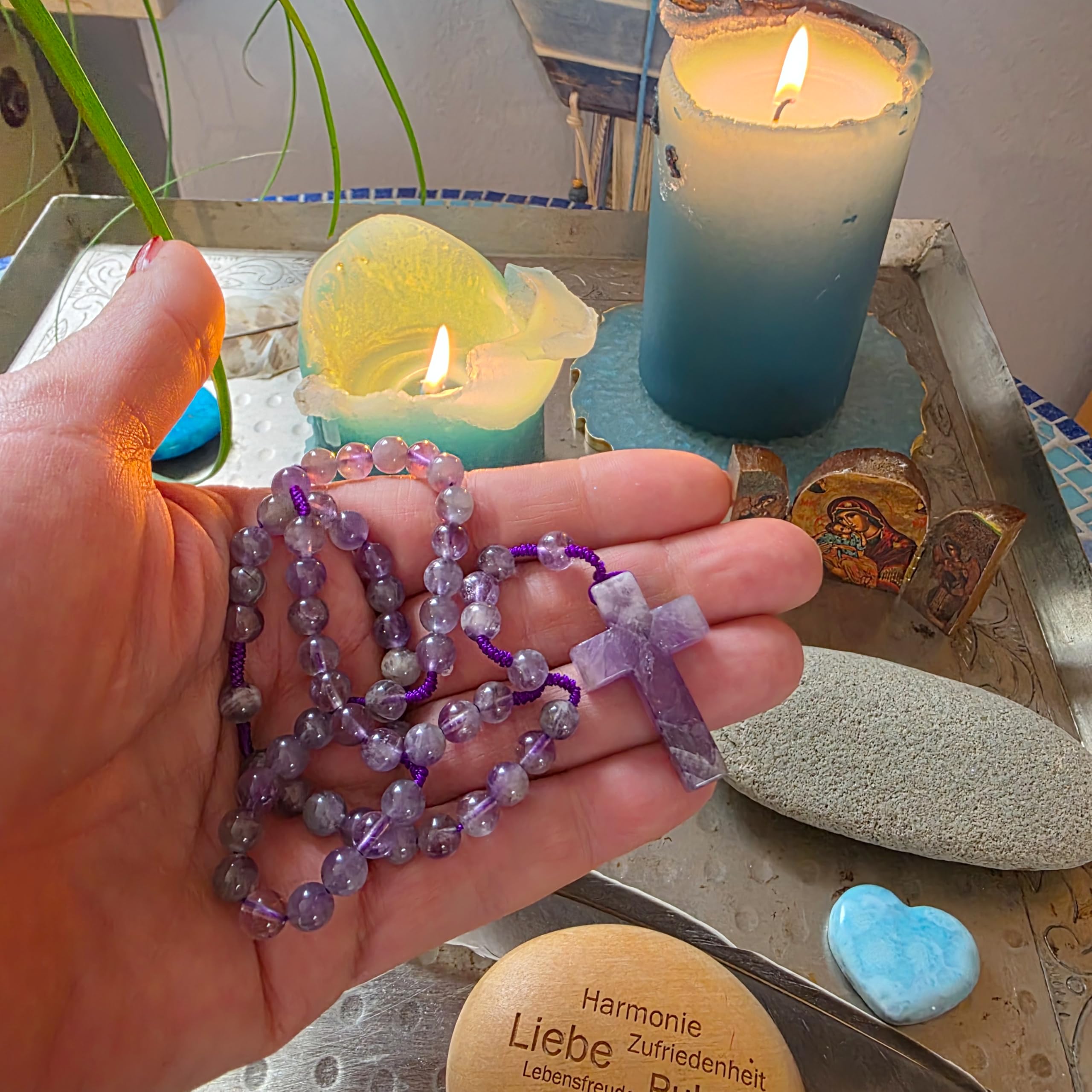 Herzmensch Rosario in ametista, perle 28,5 cm, viola, idea regalo, comunione, Pasqua, lutto, matrimonio, preghiera