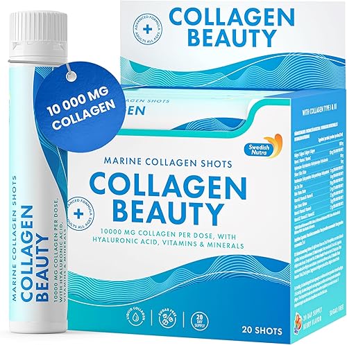 Swedish Nutra - Collagen Beauty Suplemento líquido de colágeno marino hidrolizado de 10.000 mg - 20 inyecciones diarias de 0.8 fl oz Ácido