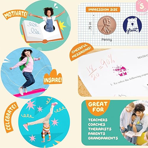 Miniatura 5 de Juego de 6 sellos flash de tinta automática, sellos multicolor para profesores para aula, sellos para profesores, precintados, sellos recargables