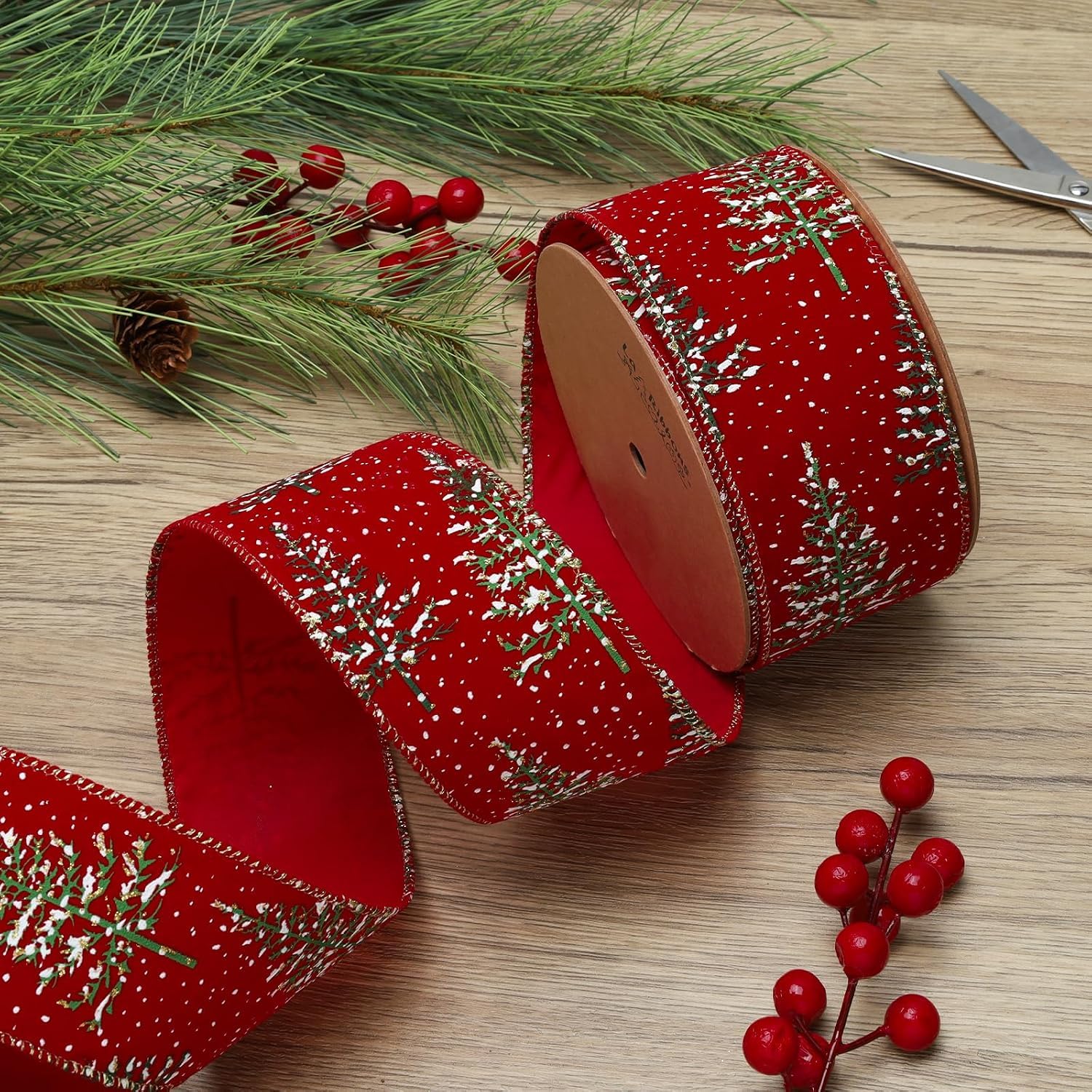 LaRibbons Nastro di velluto con filo metallico rosso e oro, retro dorato