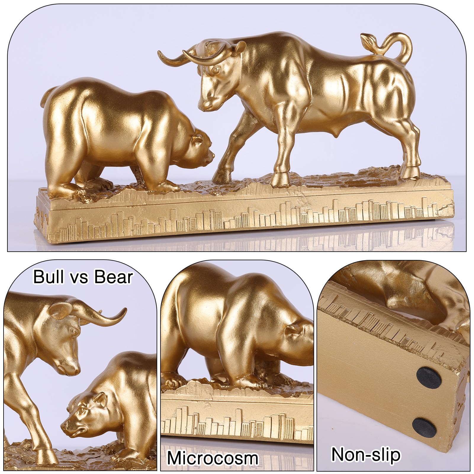 orenm Statue de taureau et ours pour bureau, sculpture de Wall Street Finance, décoration de marché boursier en résine, cadeau pour investisseurs et commerçants (doré)