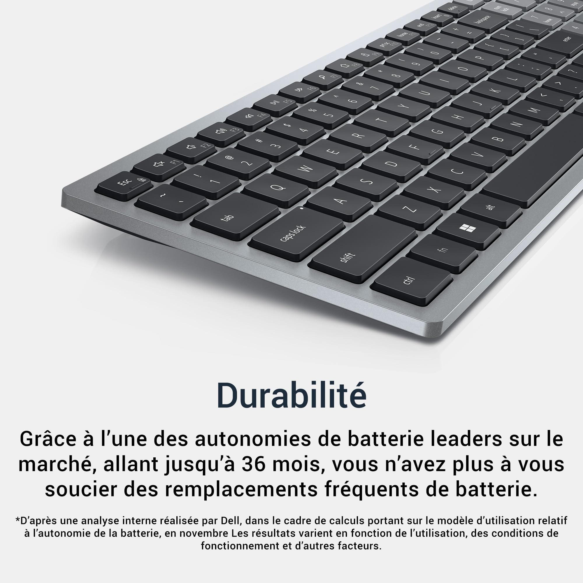 Clavier Compact Dell Pro Plus KB740 – sans Fil, AZERTY Français, Bluetooth 5.0 + 2,4 GHz, Compact, Touches Ciseaux, 36 Mois d’Autonomie, Clavier Silencieux, Gris Titan